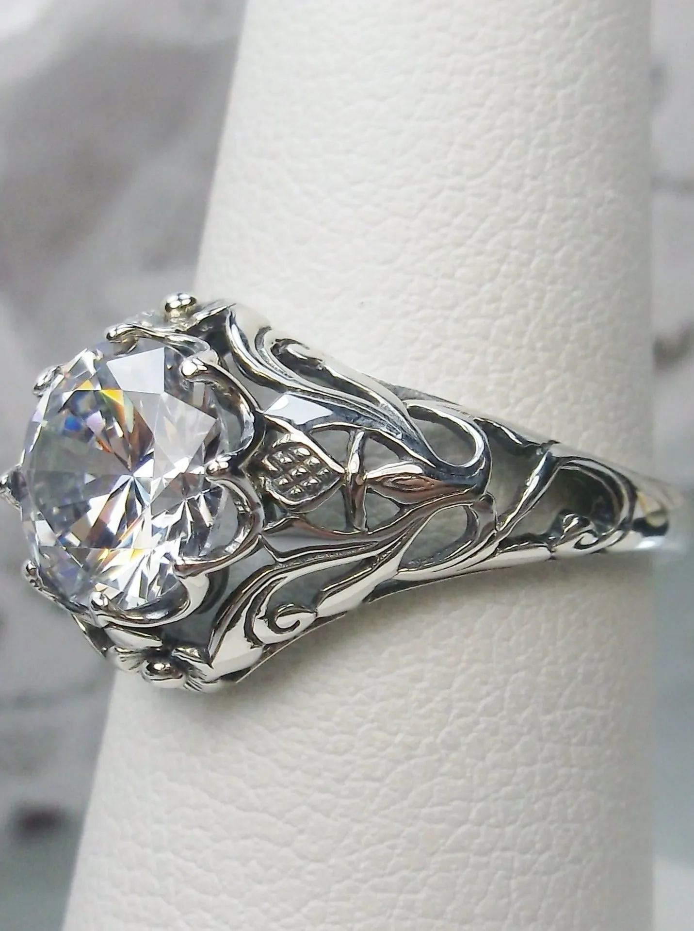 Moissanite Ring, Daisy Filigree, Victorian Jewelry #D66