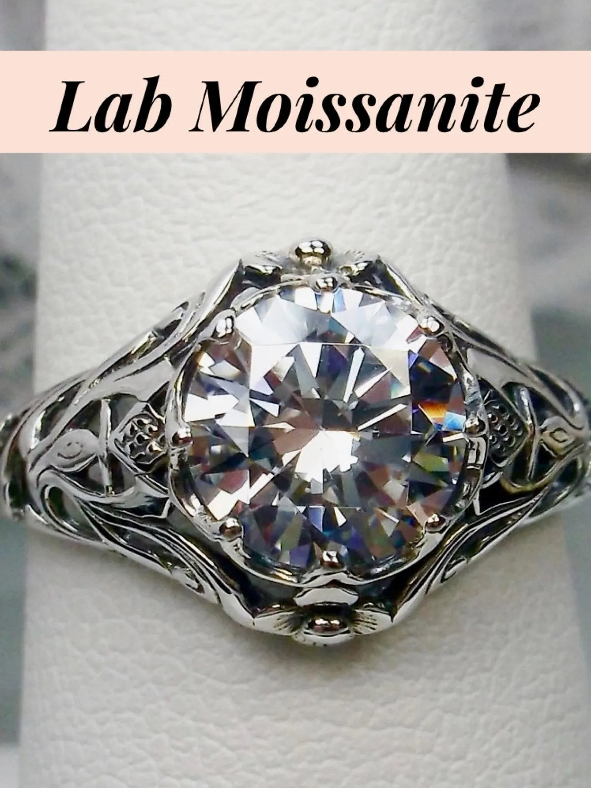 Moissanite Ring, Daisy Filigree, Victorian Jewelry #D66