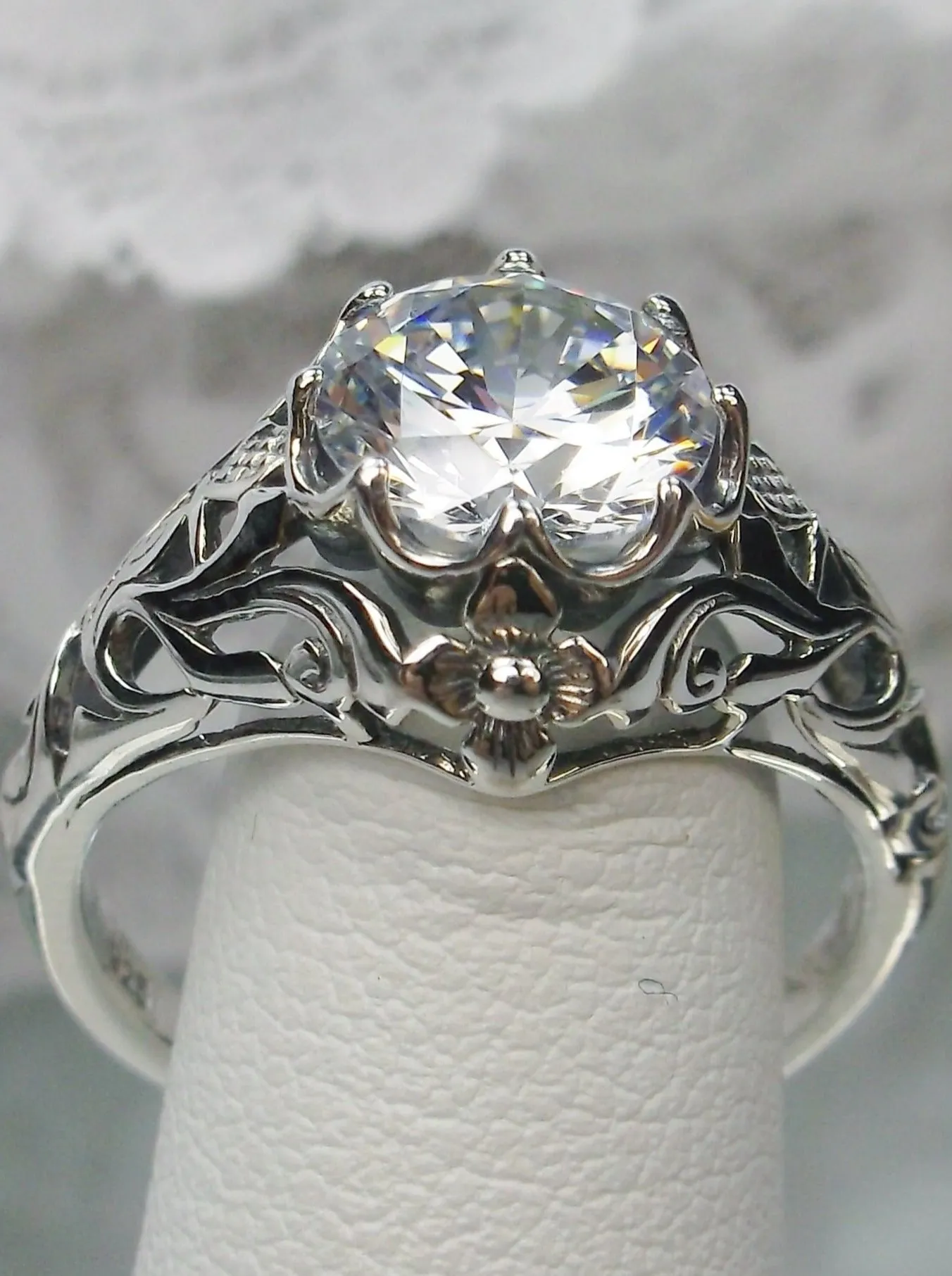 Moissanite Ring, Daisy Filigree, Victorian Jewelry #D66