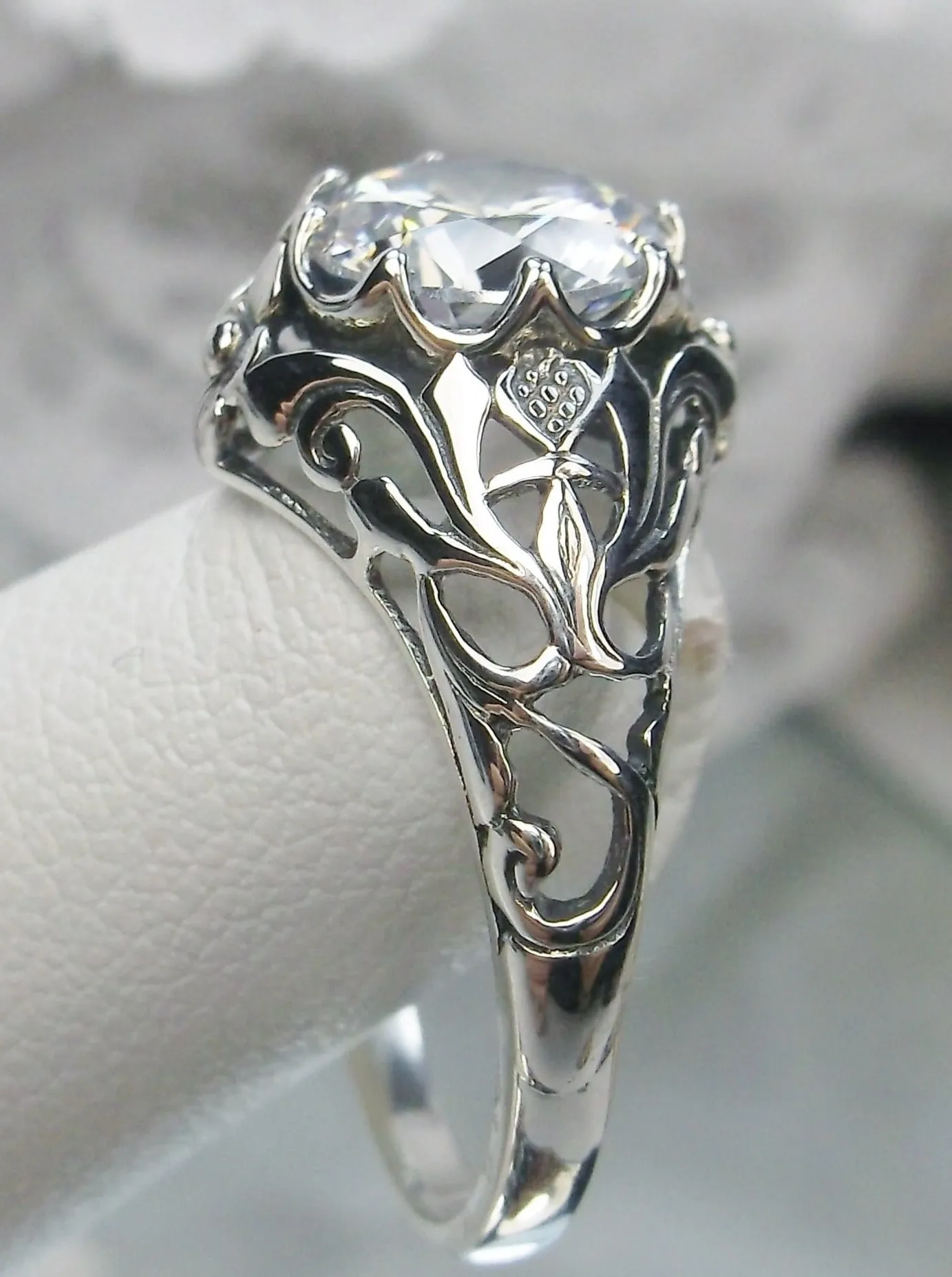 Moissanite Ring, Daisy Filigree, Victorian Jewelry #D66