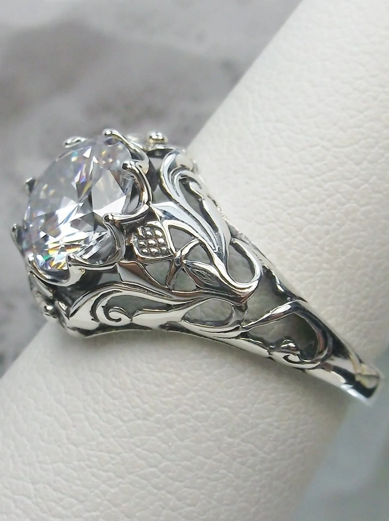 Moissanite Ring, Daisy Filigree, Victorian Jewelry #D66