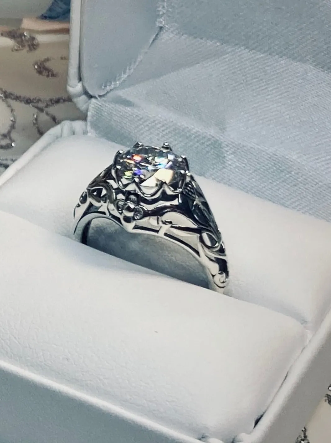 Moissanite Ring, Daisy Filigree, Victorian Jewelry #D66