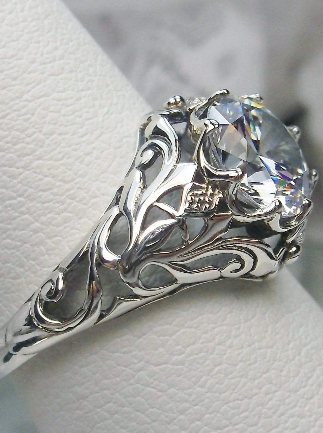 Moissanite Ring, Daisy Filigree, Victorian Jewelry #D66