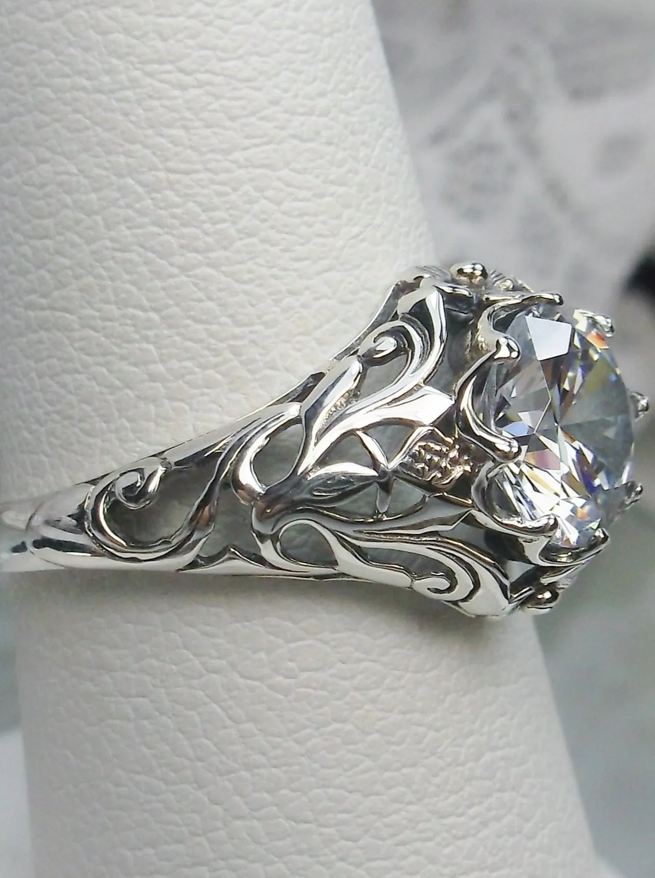Moissanite Ring, Daisy Filigree, Victorian Jewelry #D66