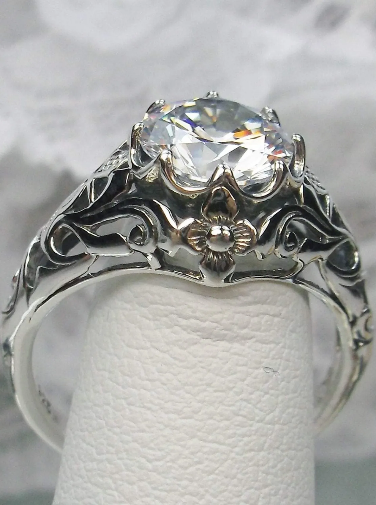 Moissanite Ring, Daisy Filigree, Victorian Jewelry #D66