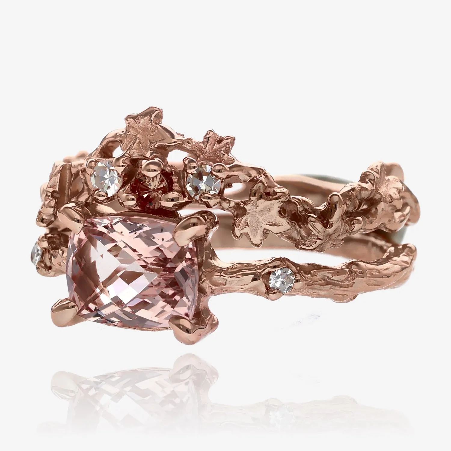 Morganite Rose Gold Enchanted Forest Wedding Set