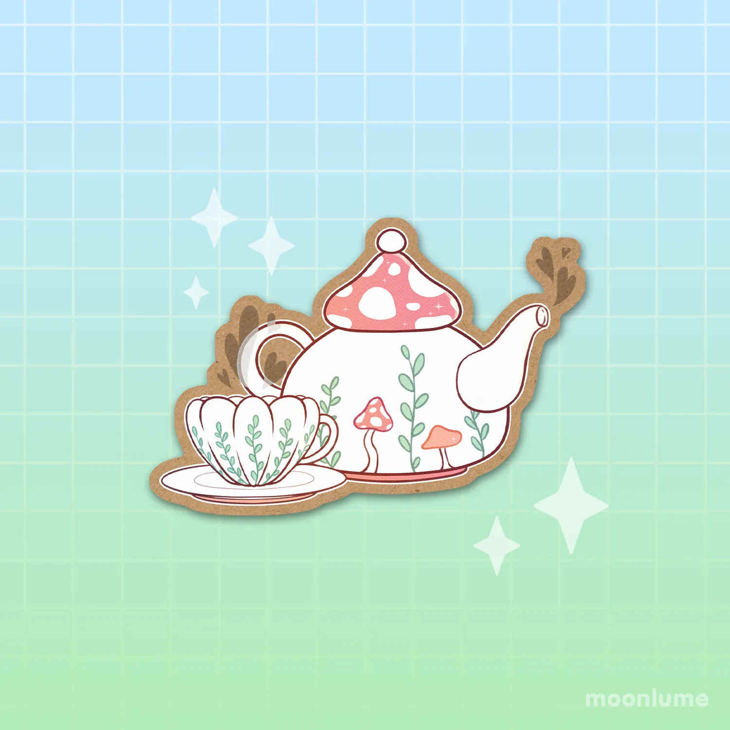 Mushroom Teapot & Cup - kraft vinyl sticker
