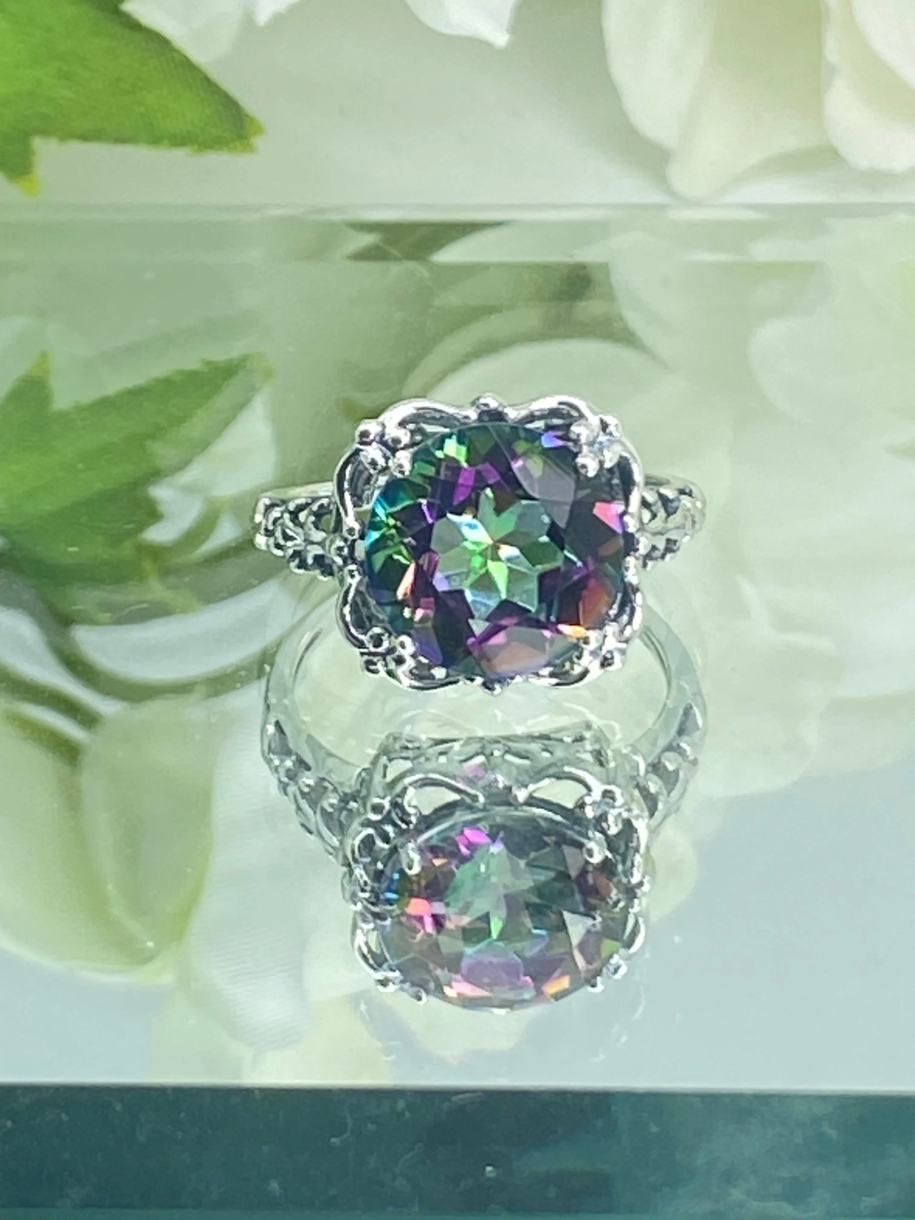 Mystic Topaz, Natural or Simulated Topaz Victorian Ring #D103
