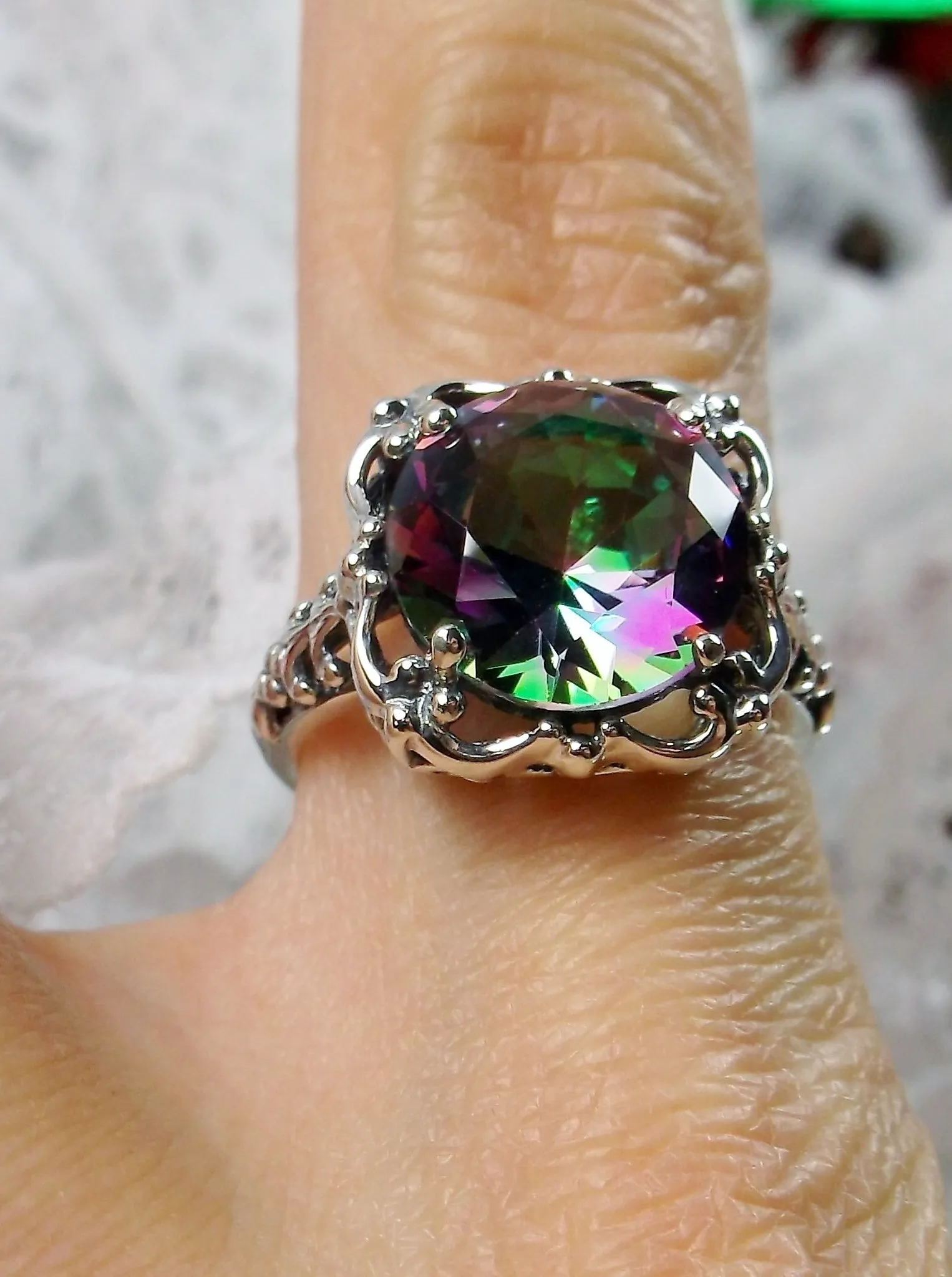 Mystic Topaz, Natural or Simulated Topaz Victorian Ring #D103