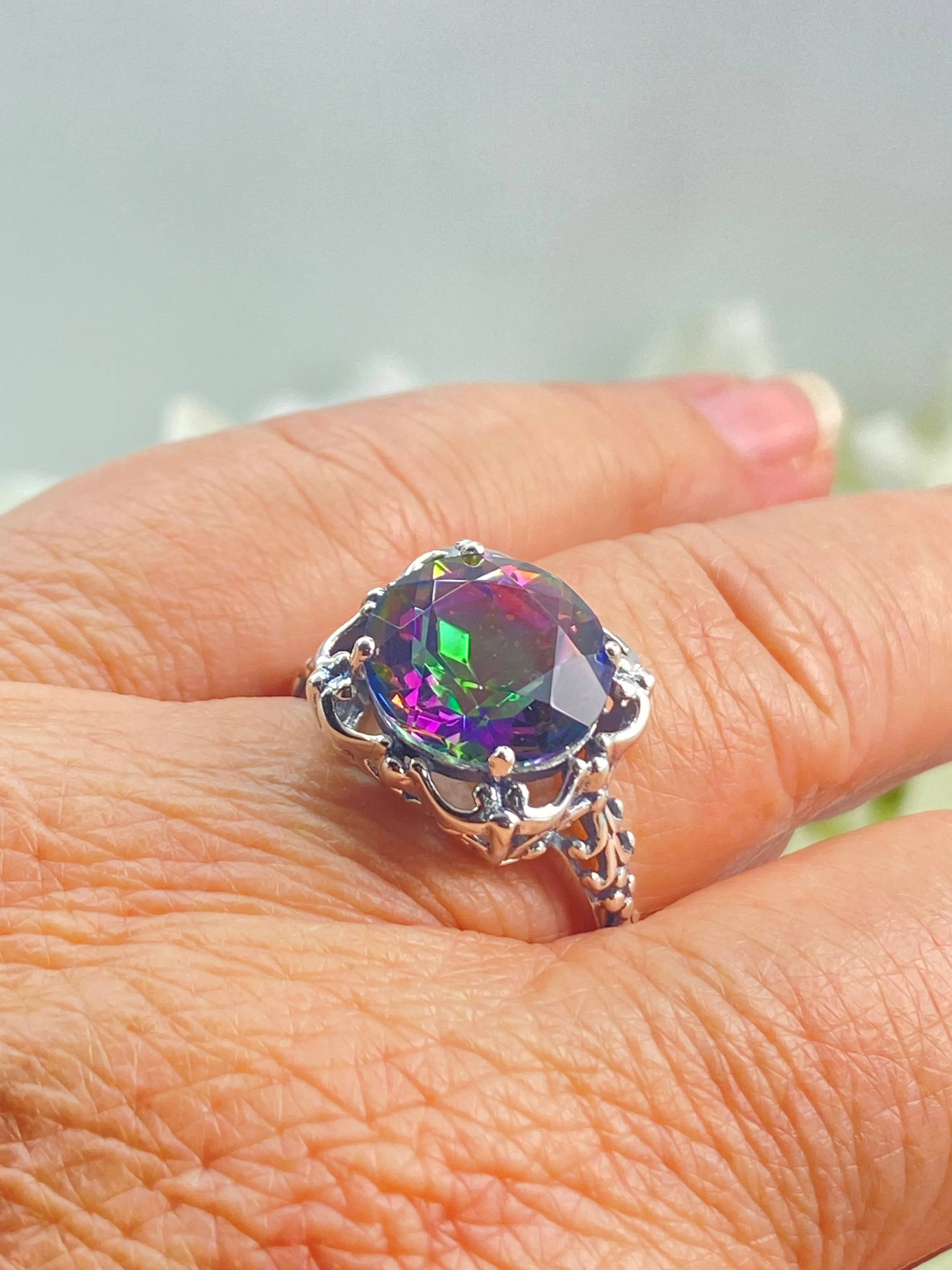 Mystic Topaz, Natural or Simulated Topaz Victorian Ring #D103