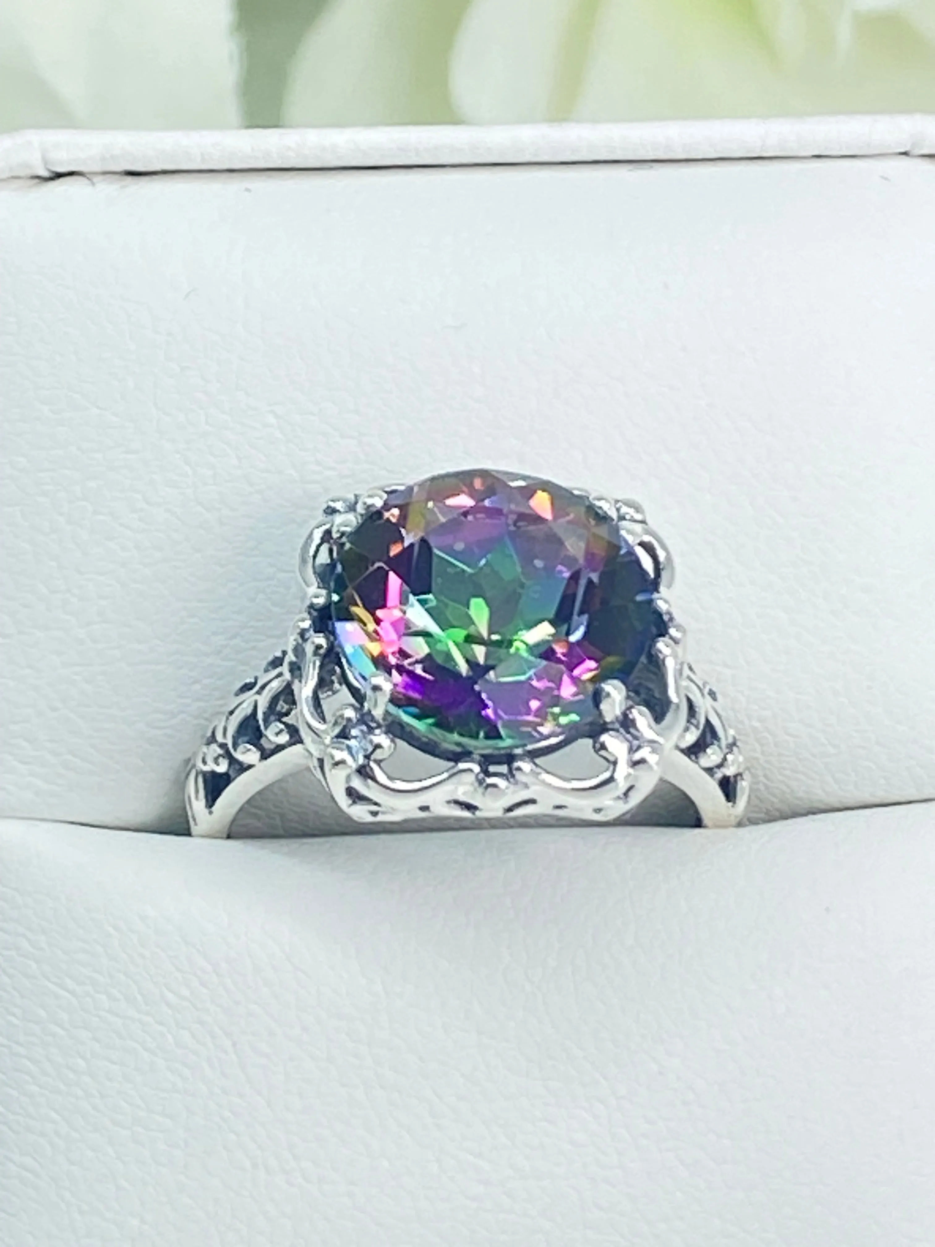 Mystic Topaz, Natural or Simulated Topaz Victorian Ring #D103