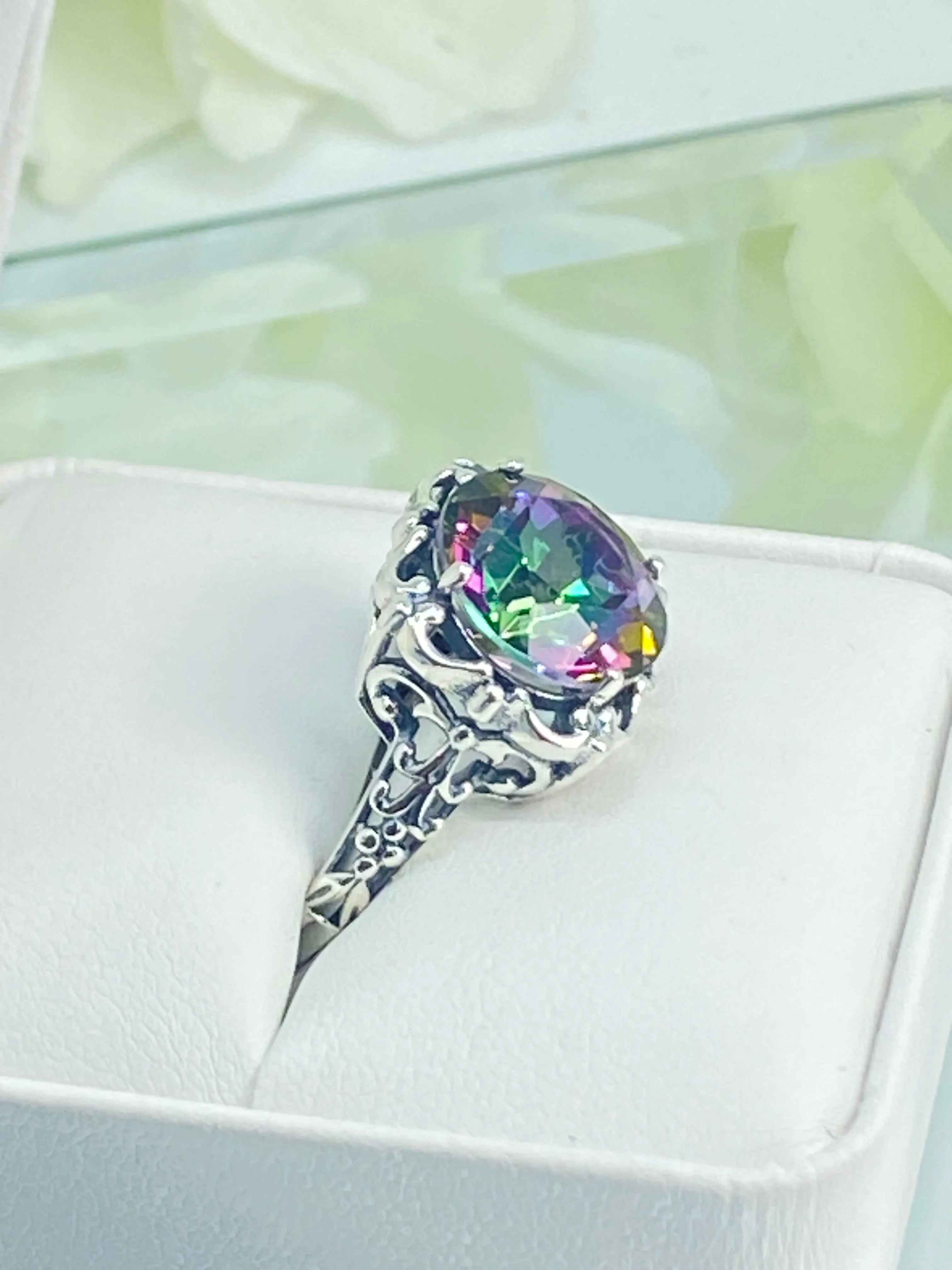 Mystic Topaz, Natural or Simulated Topaz Victorian Ring #D103