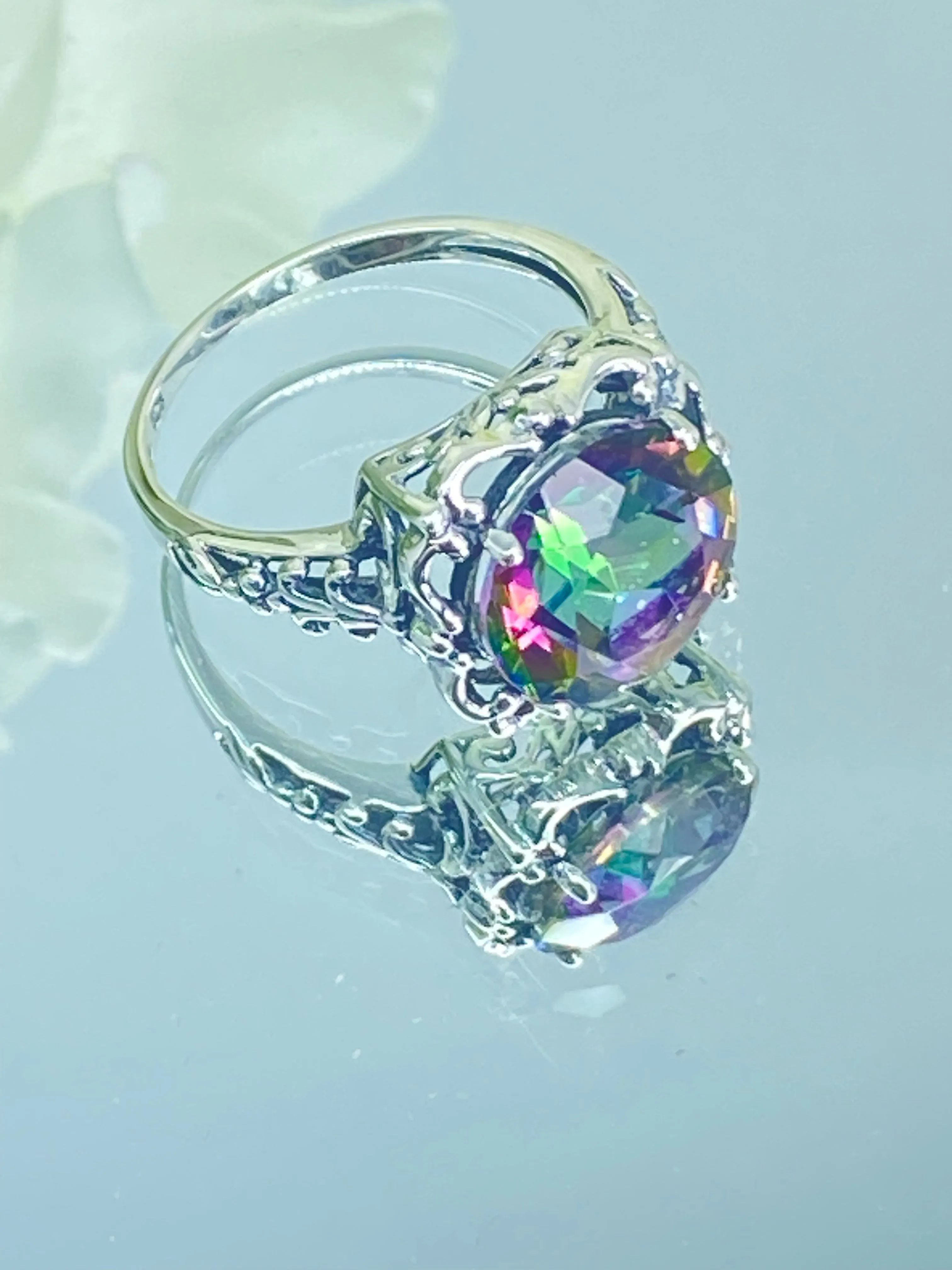 Mystic Topaz, Natural or Simulated Topaz Victorian Ring #D103