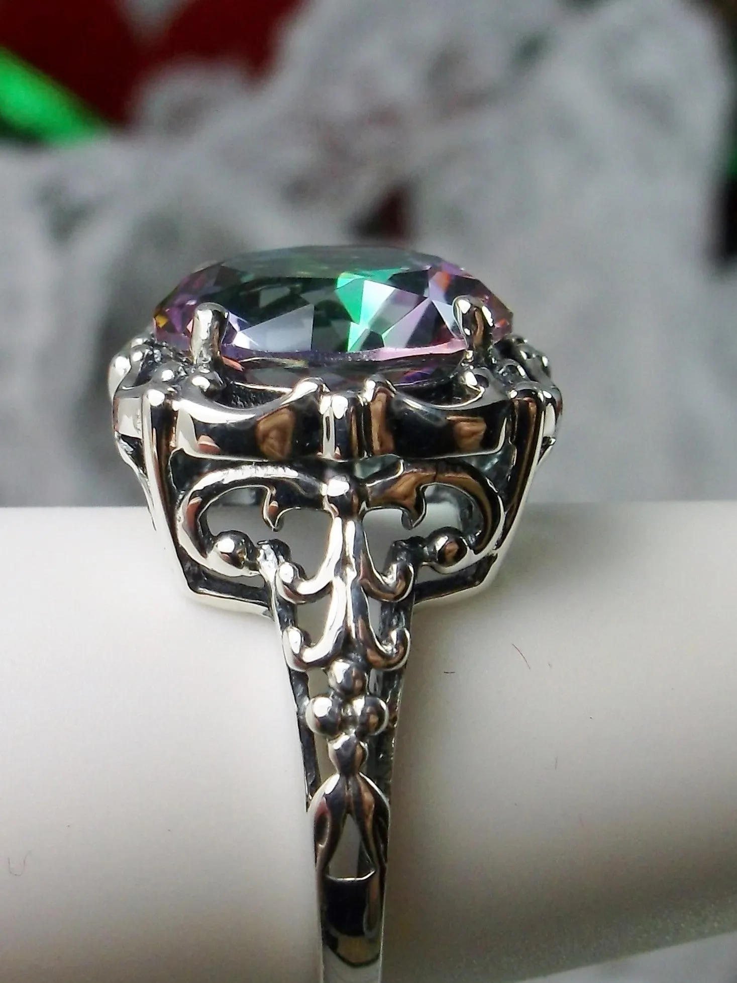 Mystic Topaz, Natural or Simulated Topaz Victorian Ring #D103