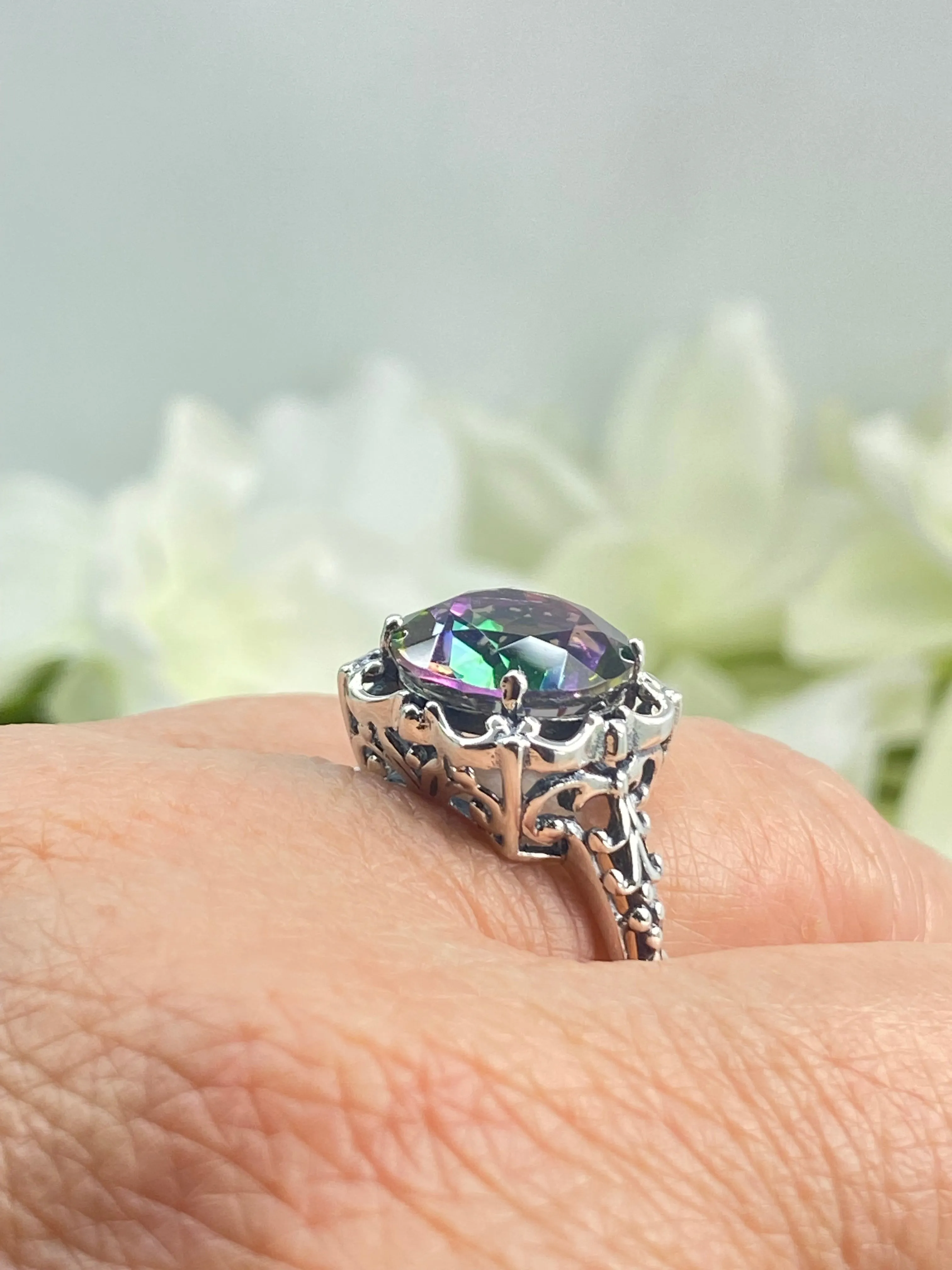 Mystic Topaz, Natural or Simulated Topaz Victorian Ring #D103