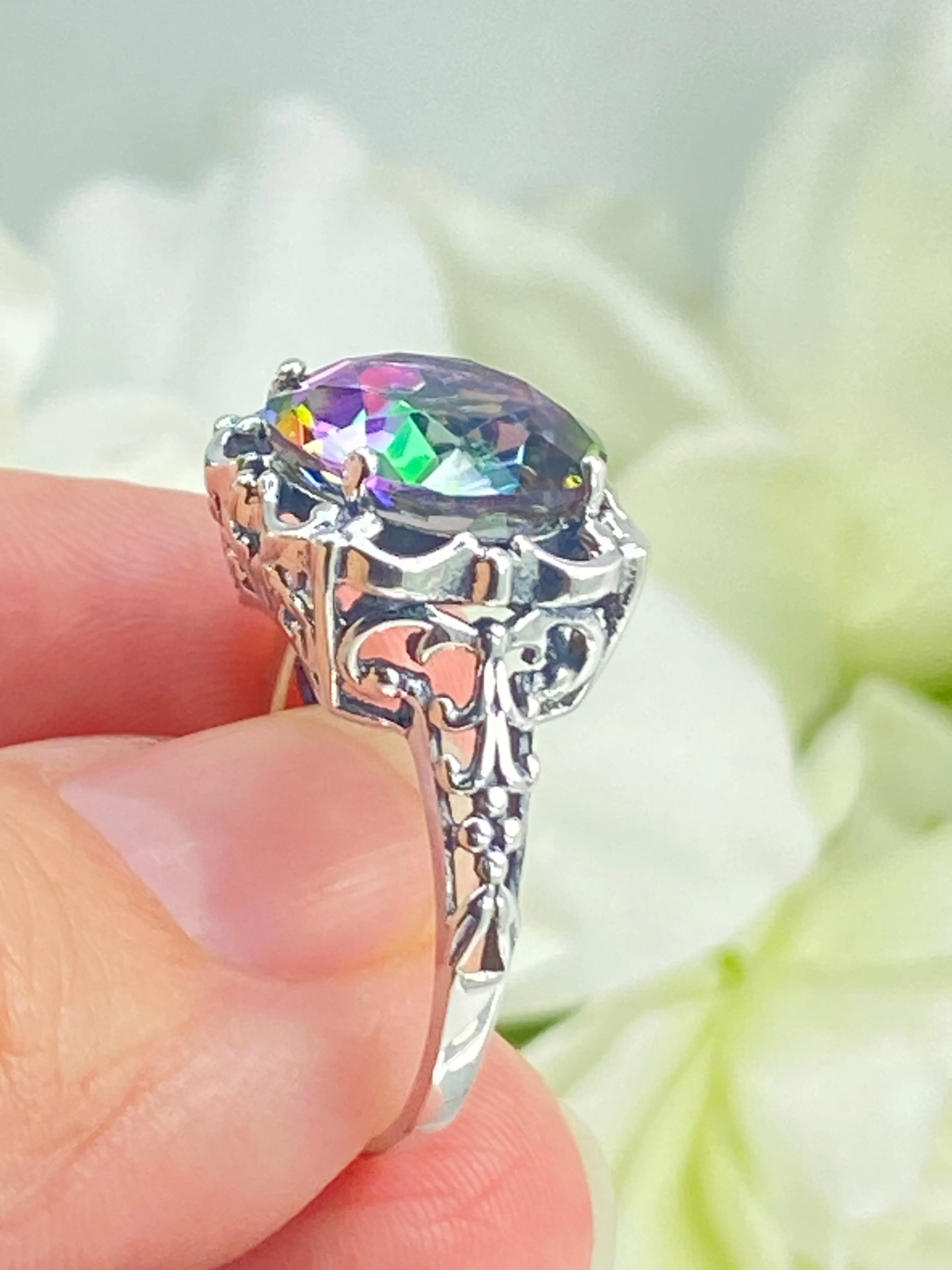 Mystic Topaz, Natural or Simulated Topaz Victorian Ring #D103
