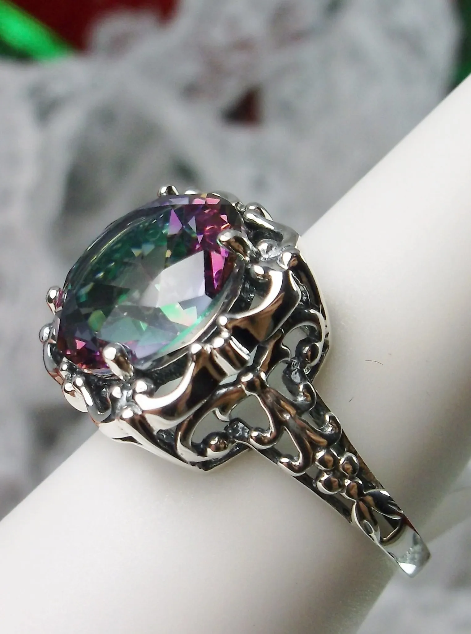 Mystic Topaz, Natural or Simulated Topaz Victorian Ring #D103