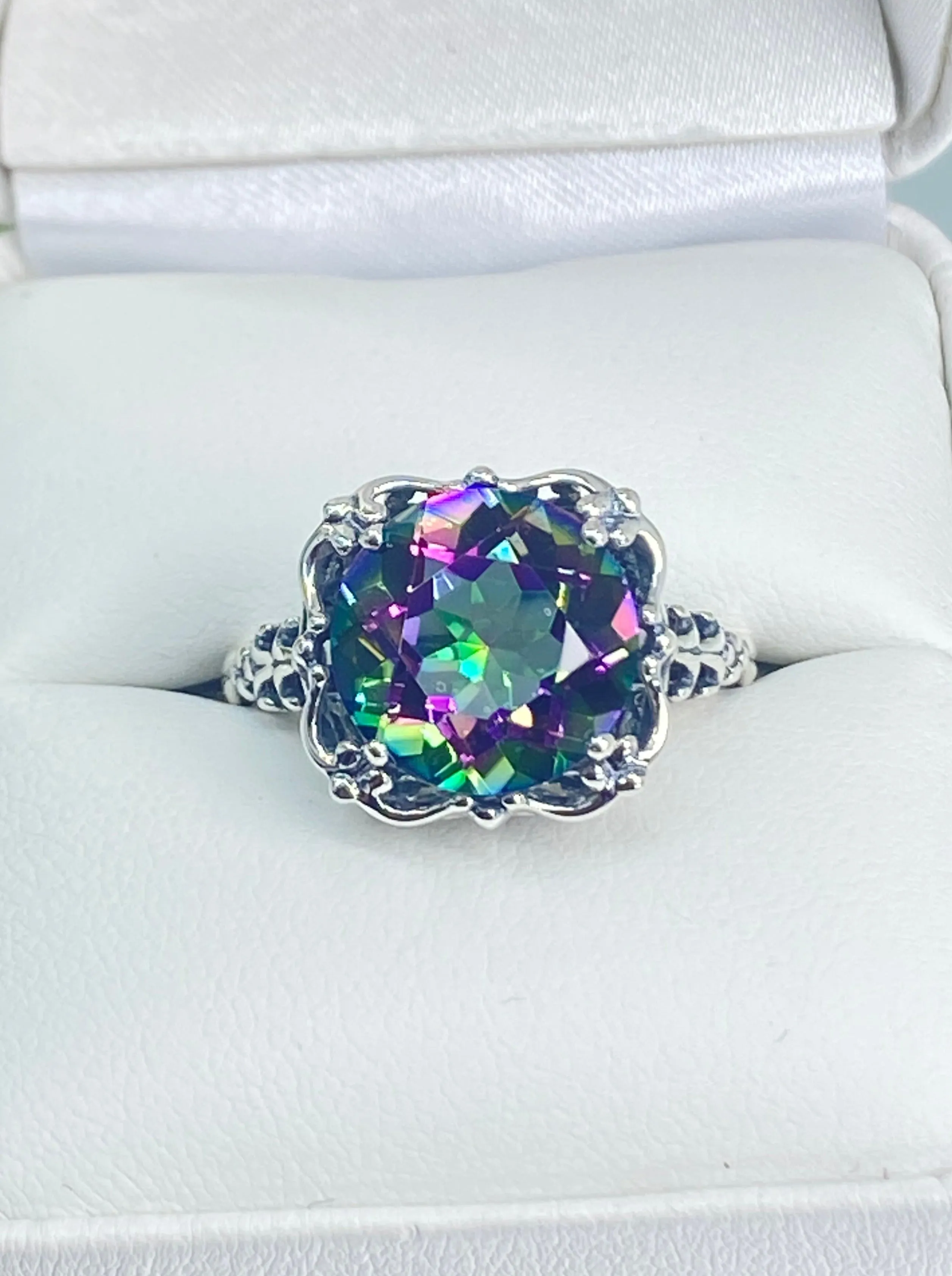 Mystic Topaz, Natural or Simulated Topaz Victorian Ring #D103