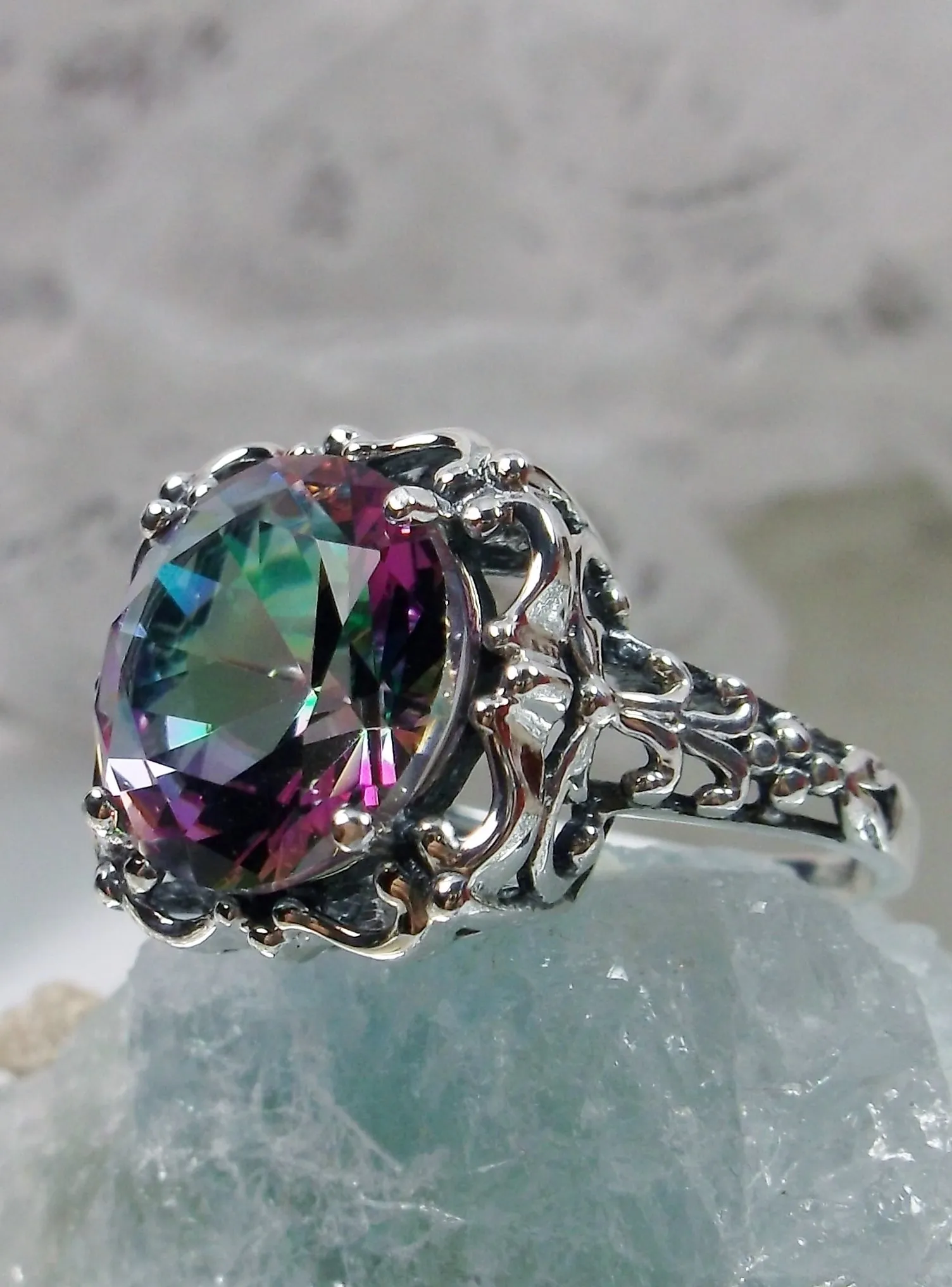 Mystic Topaz, Natural or Simulated Topaz Victorian Ring #D103