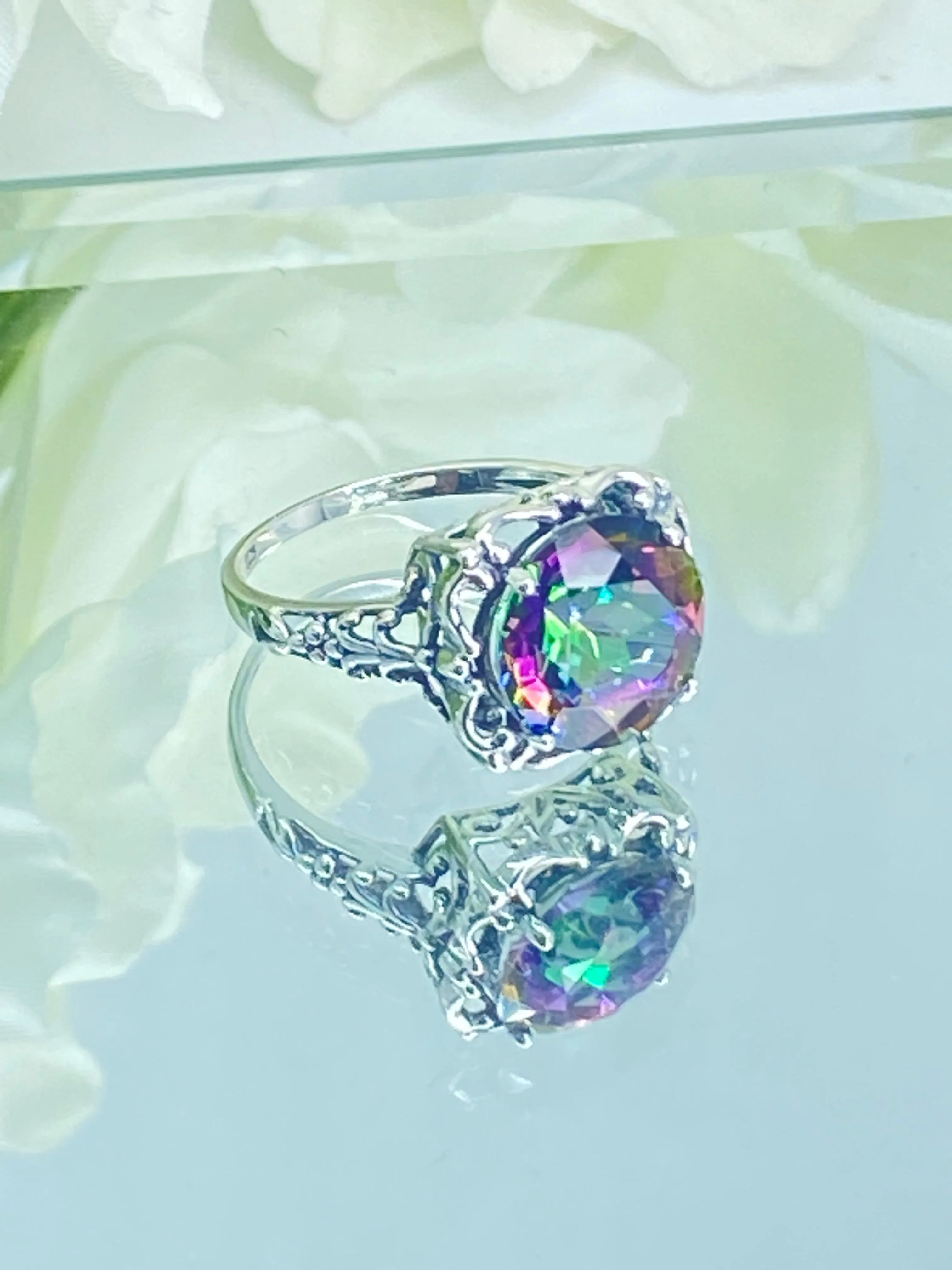Mystic Topaz, Natural or Simulated Topaz Victorian Ring #D103