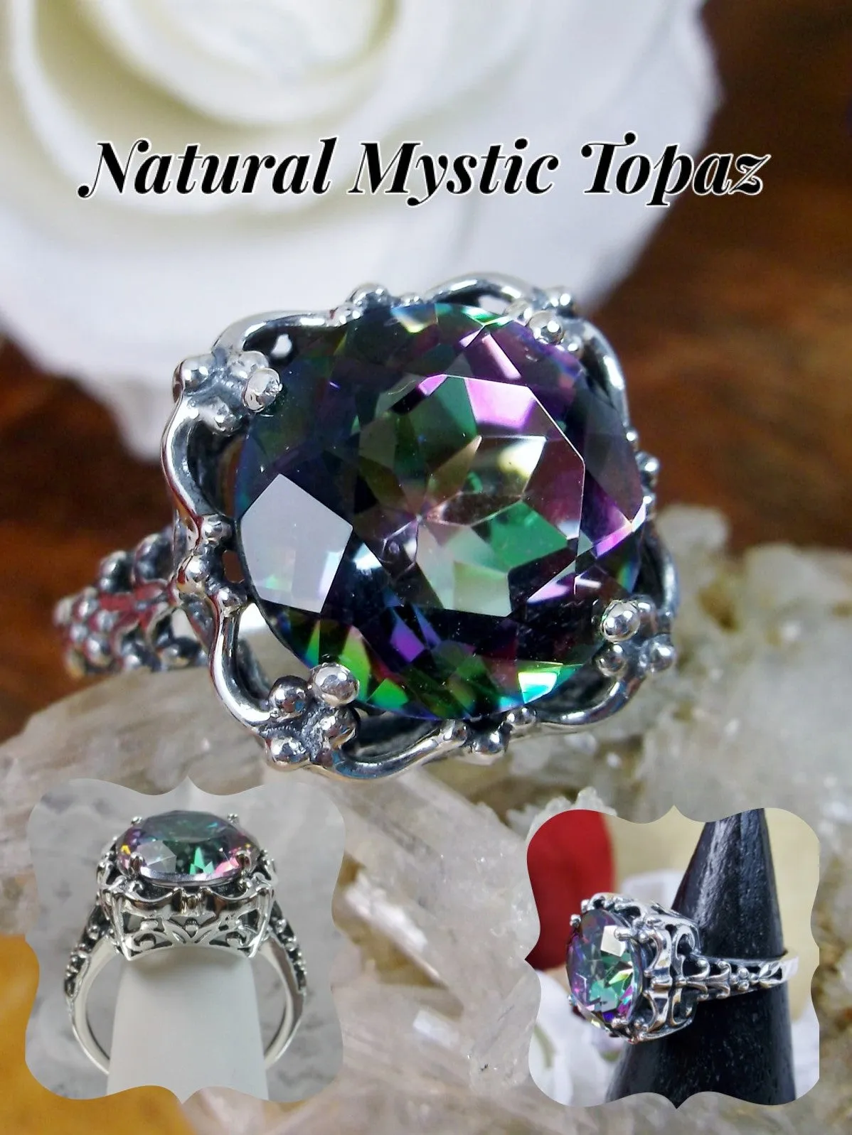 Mystic Topaz, Natural or Simulated Topaz Victorian Ring #D103