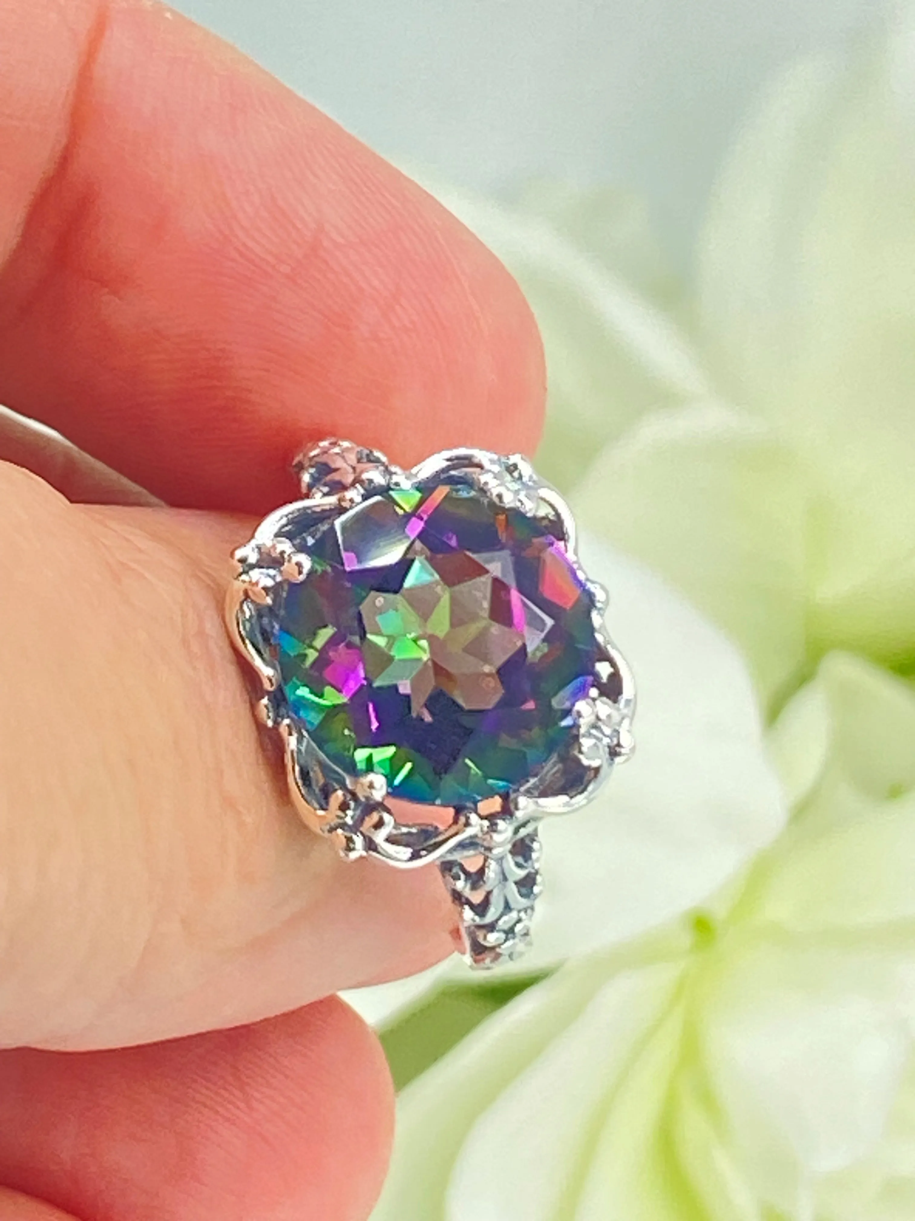 Mystic Topaz, Natural or Simulated Topaz Victorian Ring #D103