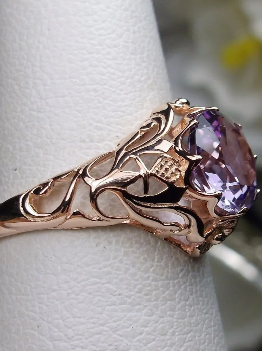 Natural Amethyst Ring, Rose Gold plated Daisy Victorian Jewelry #D66