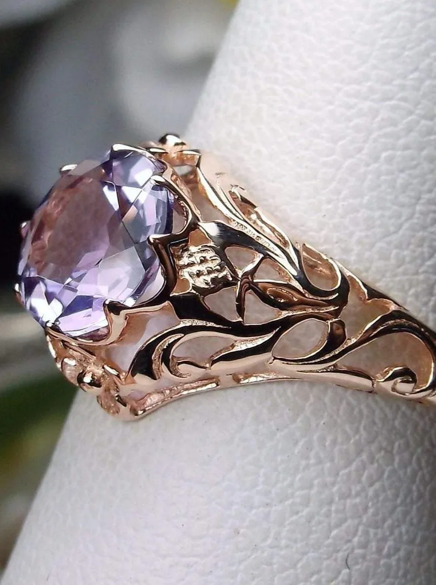 Natural Amethyst Ring, Rose Gold plated Daisy Victorian Jewelry #D66