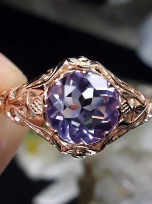 Natural Amethyst Ring, Rose Gold plated Daisy Victorian Jewelry #D66