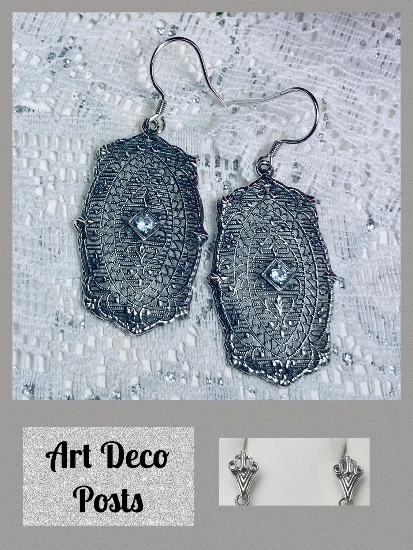 Natural Aquamarine Earrings, Rococo Inspired Vintage Revival Jewelry #E358