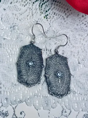 Natural Aquamarine Earrings, Rococo Inspired Vintage Revival Jewelry #E358