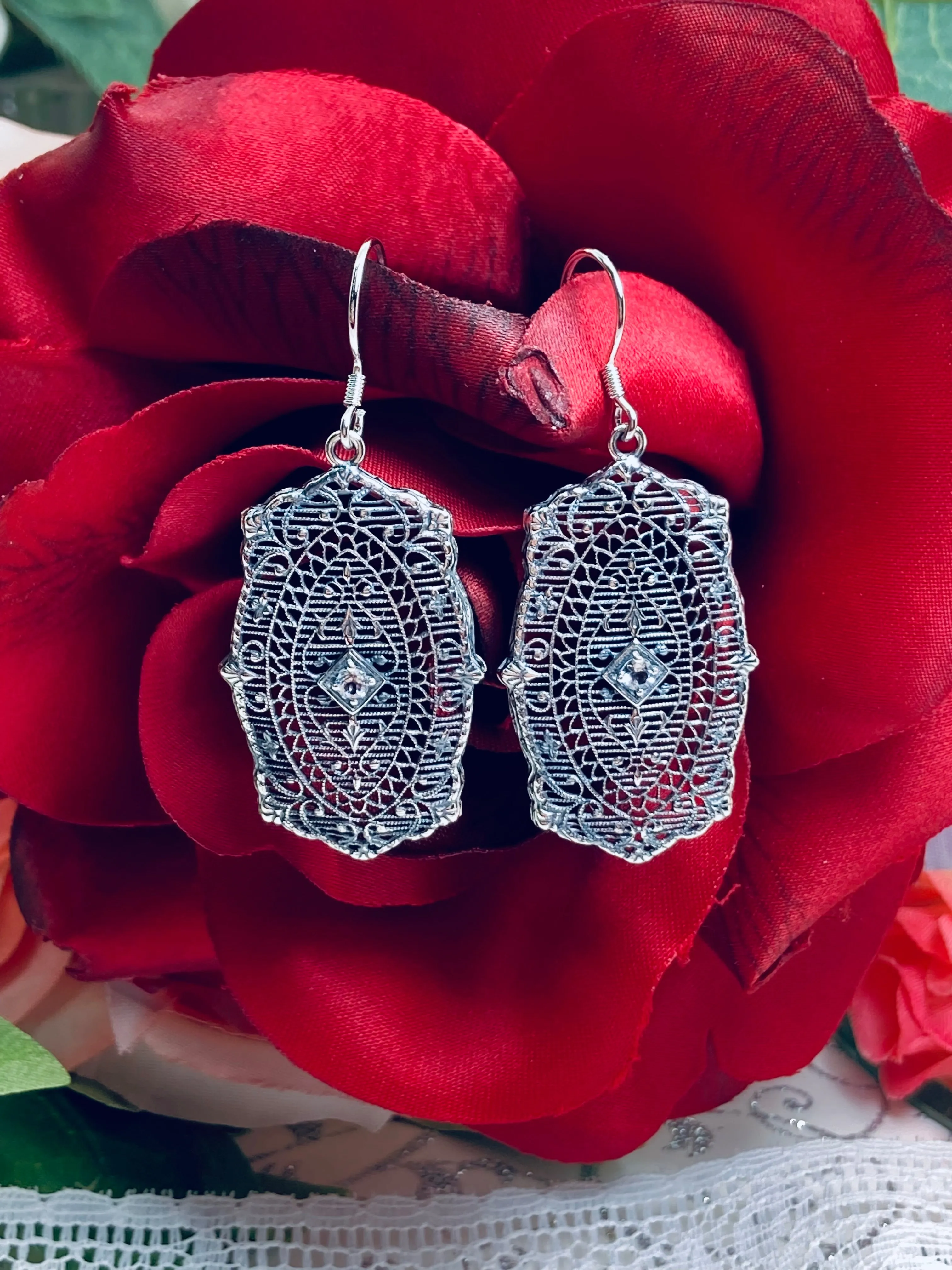 Natural Aquamarine Earrings, Rococo Inspired Vintage Revival Jewelry #E358