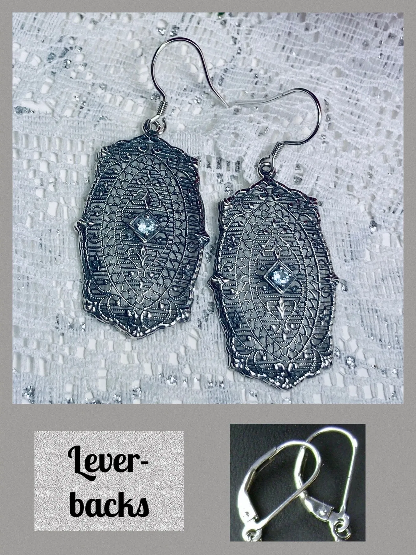 Natural Aquamarine Earrings, Rococo Inspired Vintage Revival Jewelry #E358