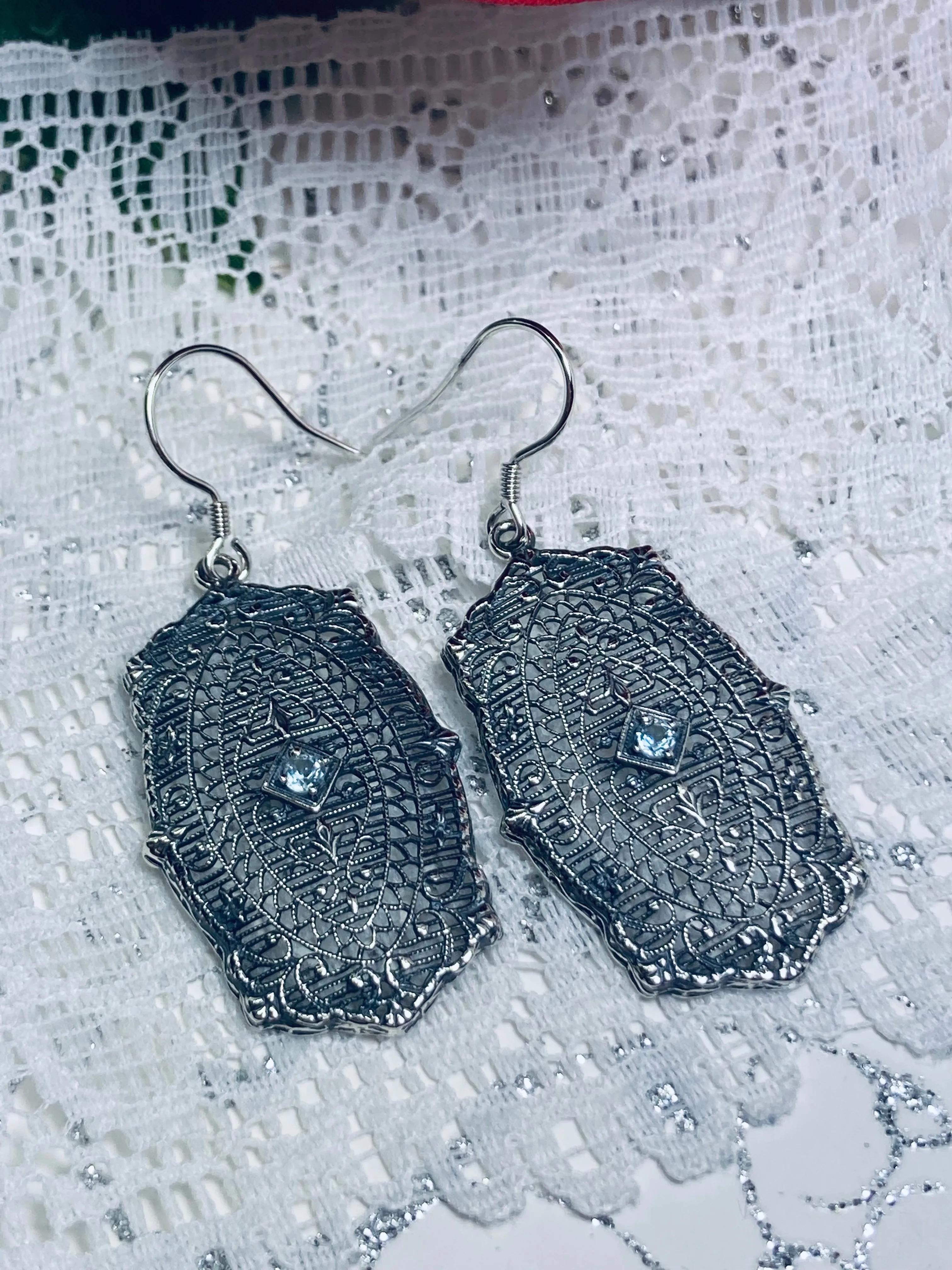 Natural Aquamarine Earrings, Rococo Inspired Vintage Revival Jewelry #E358