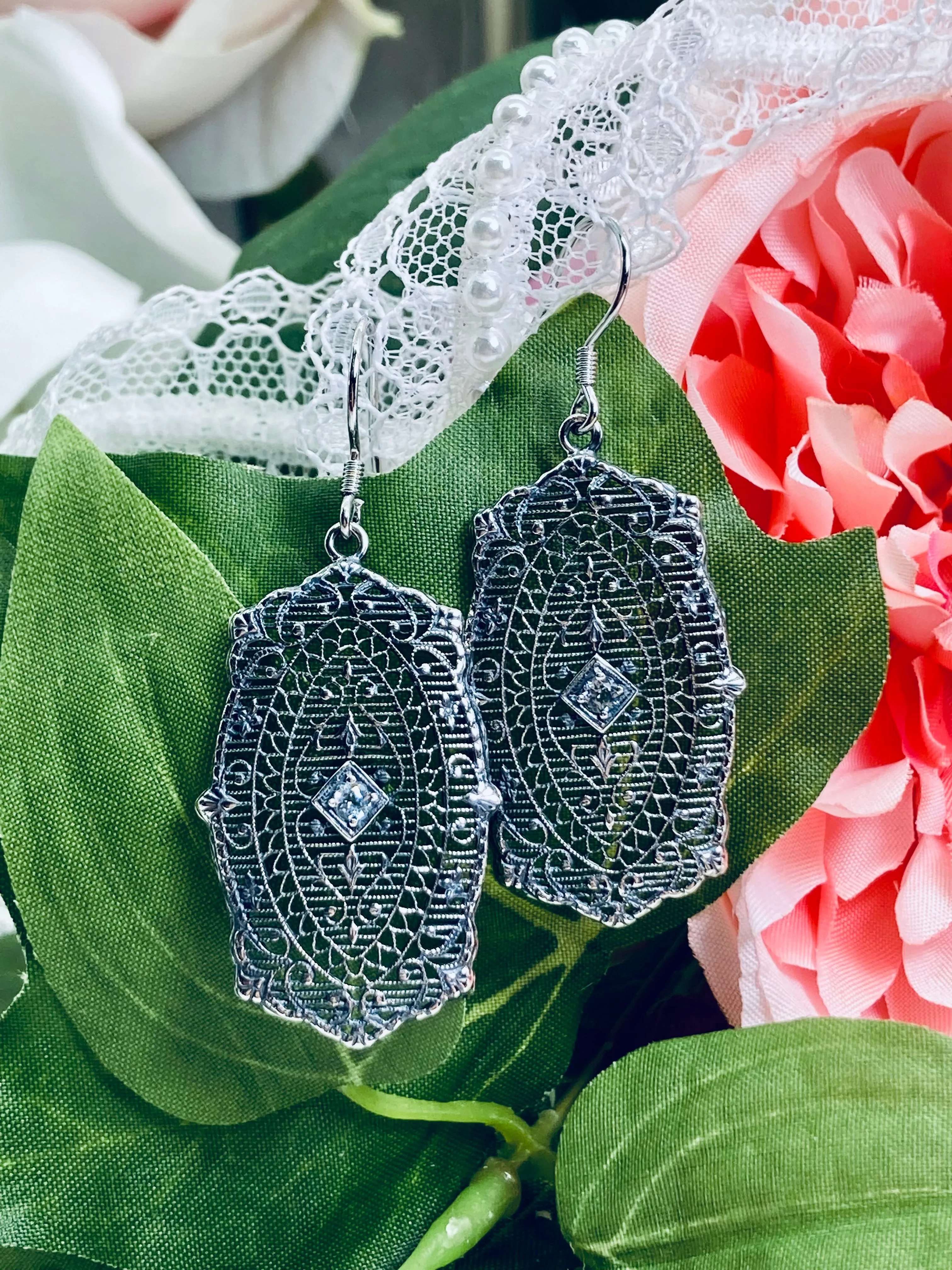Natural Aquamarine Earrings, Rococo Inspired Vintage Revival Jewelry #E358