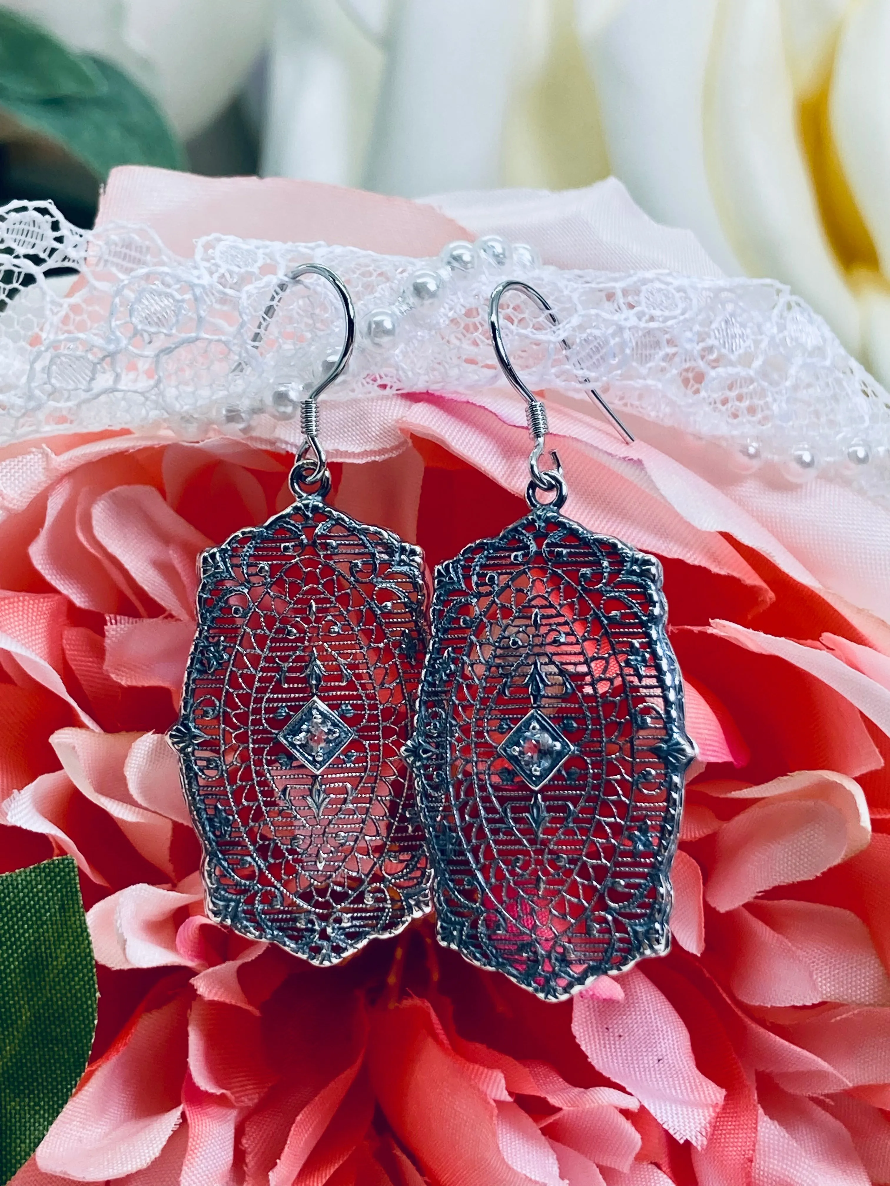Natural Aquamarine Earrings, Rococo Inspired Vintage Revival Jewelry #E358