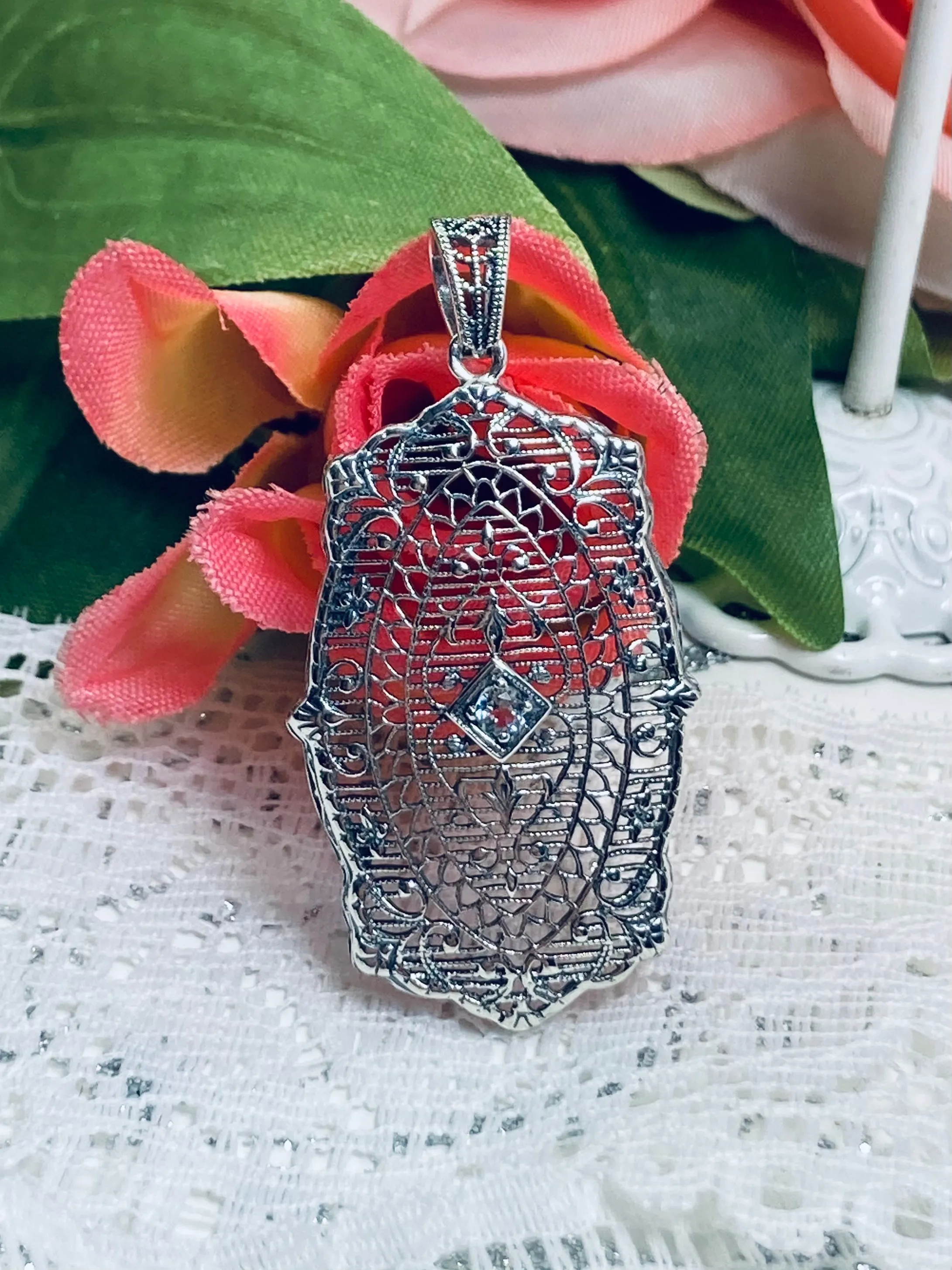 Natural Aquamarine Pendant, Rococo Inspired Vintage Revival Jewelry #P358