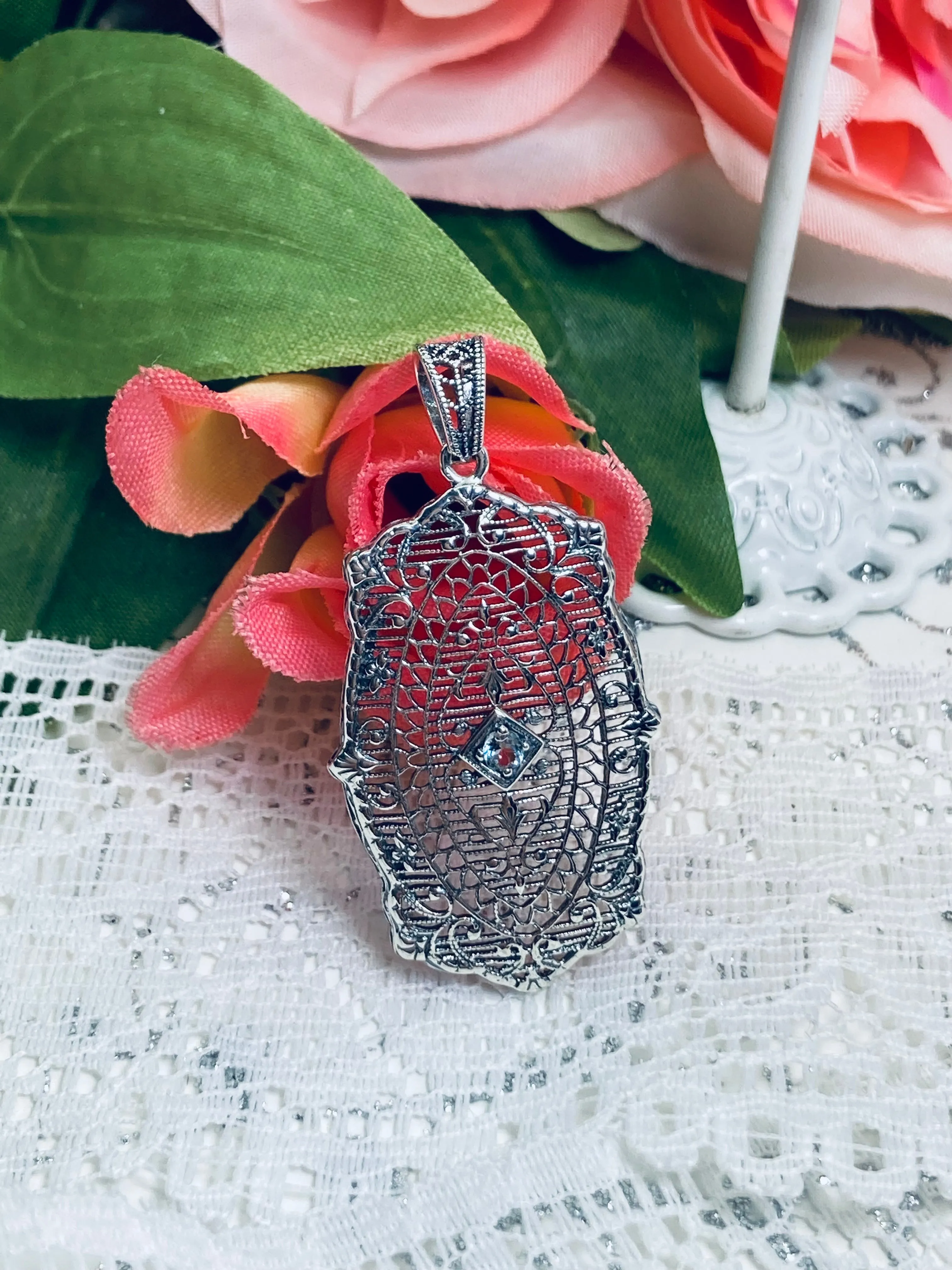 Natural Aquamarine Pendant, Rococo Inspired Vintage Revival Jewelry #P358
