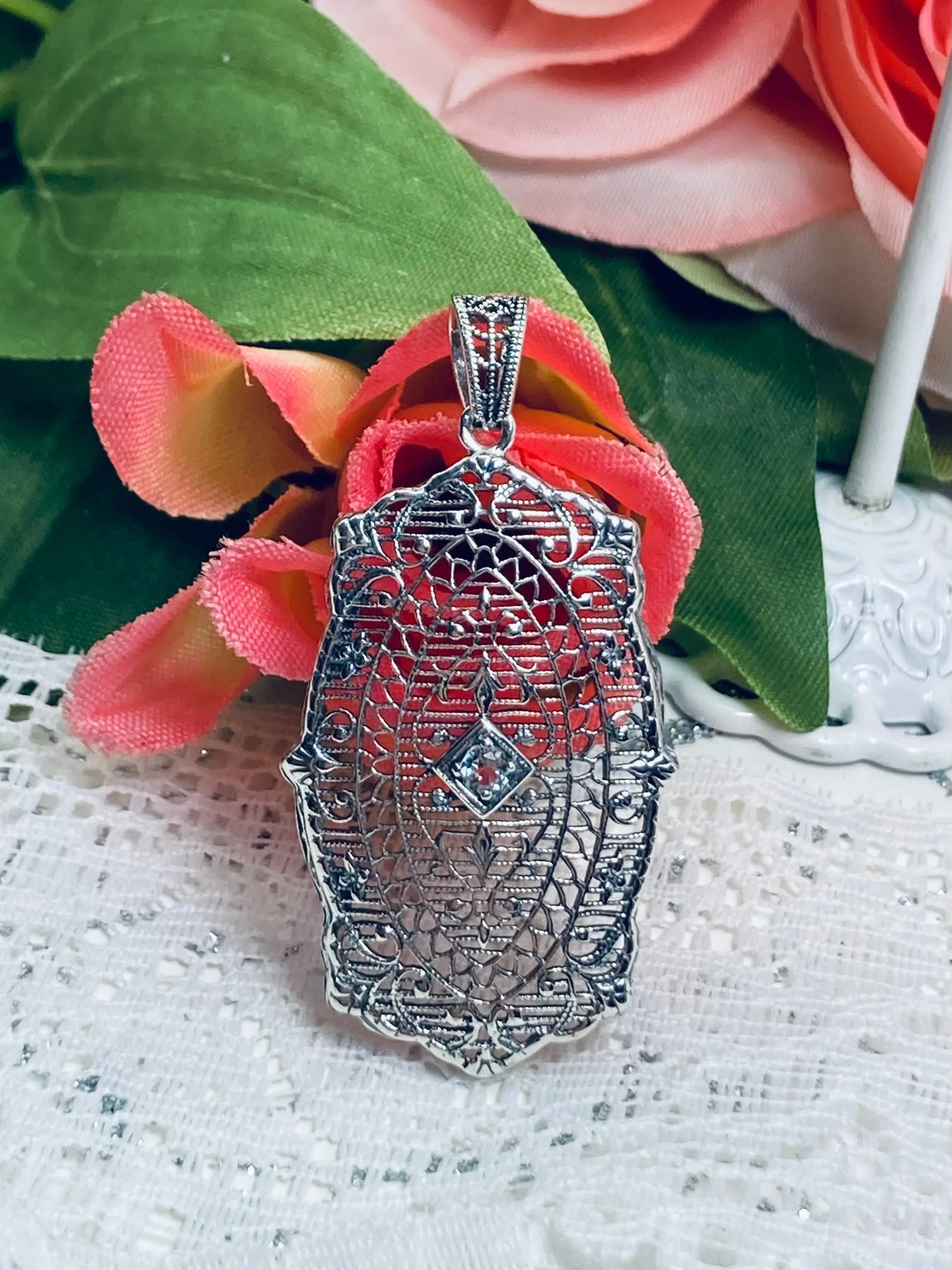 Natural Aquamarine Pendant, Rococo Inspired Vintage Revival Jewelry #P358