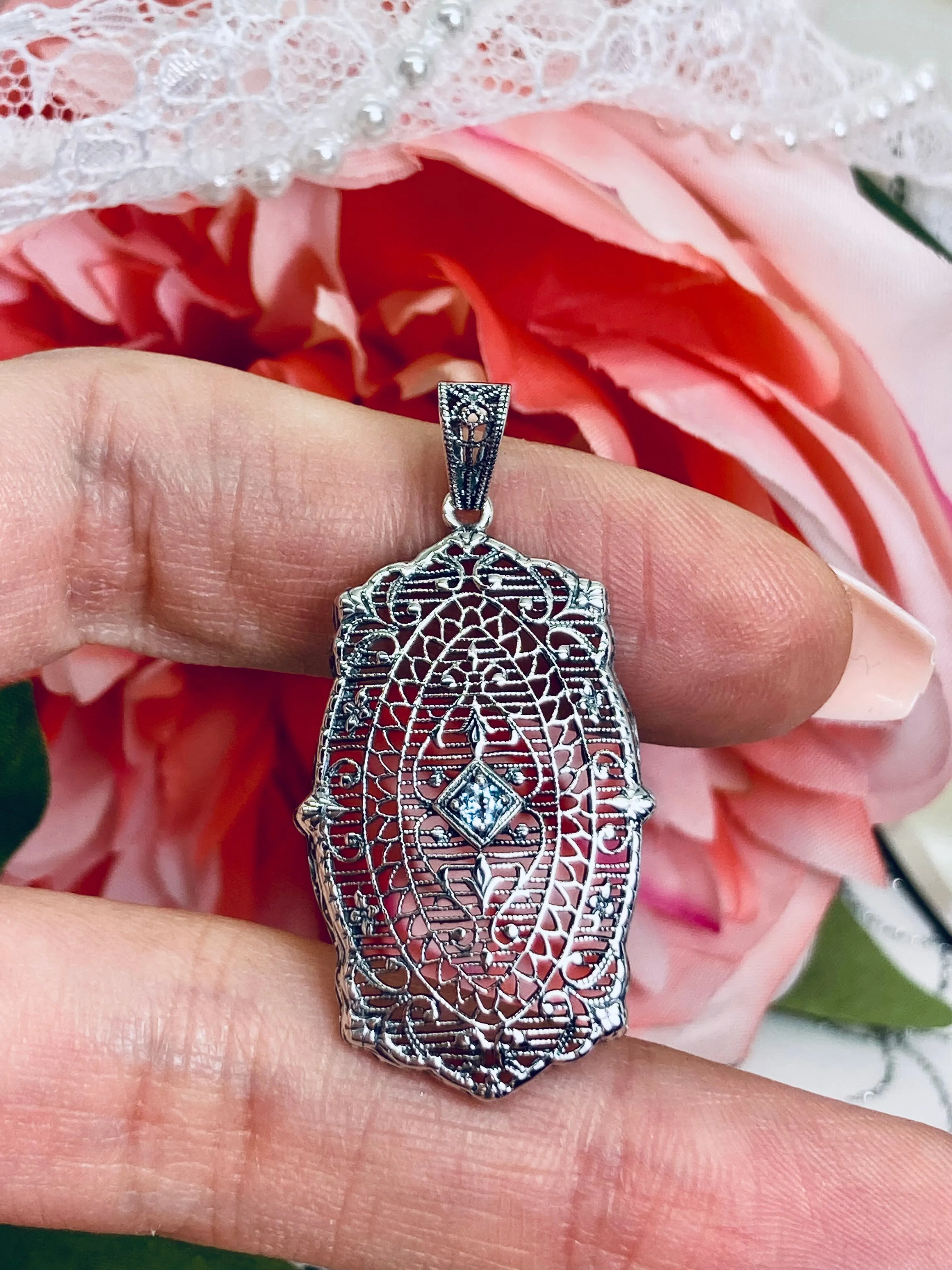 Natural Aquamarine Pendant, Rococo Inspired Vintage Revival Jewelry #P358