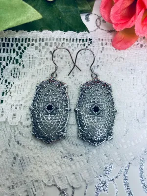 Natural Blue Sapphire Earrings, Rococo Inspired Vintage Revival Jewelry #E358