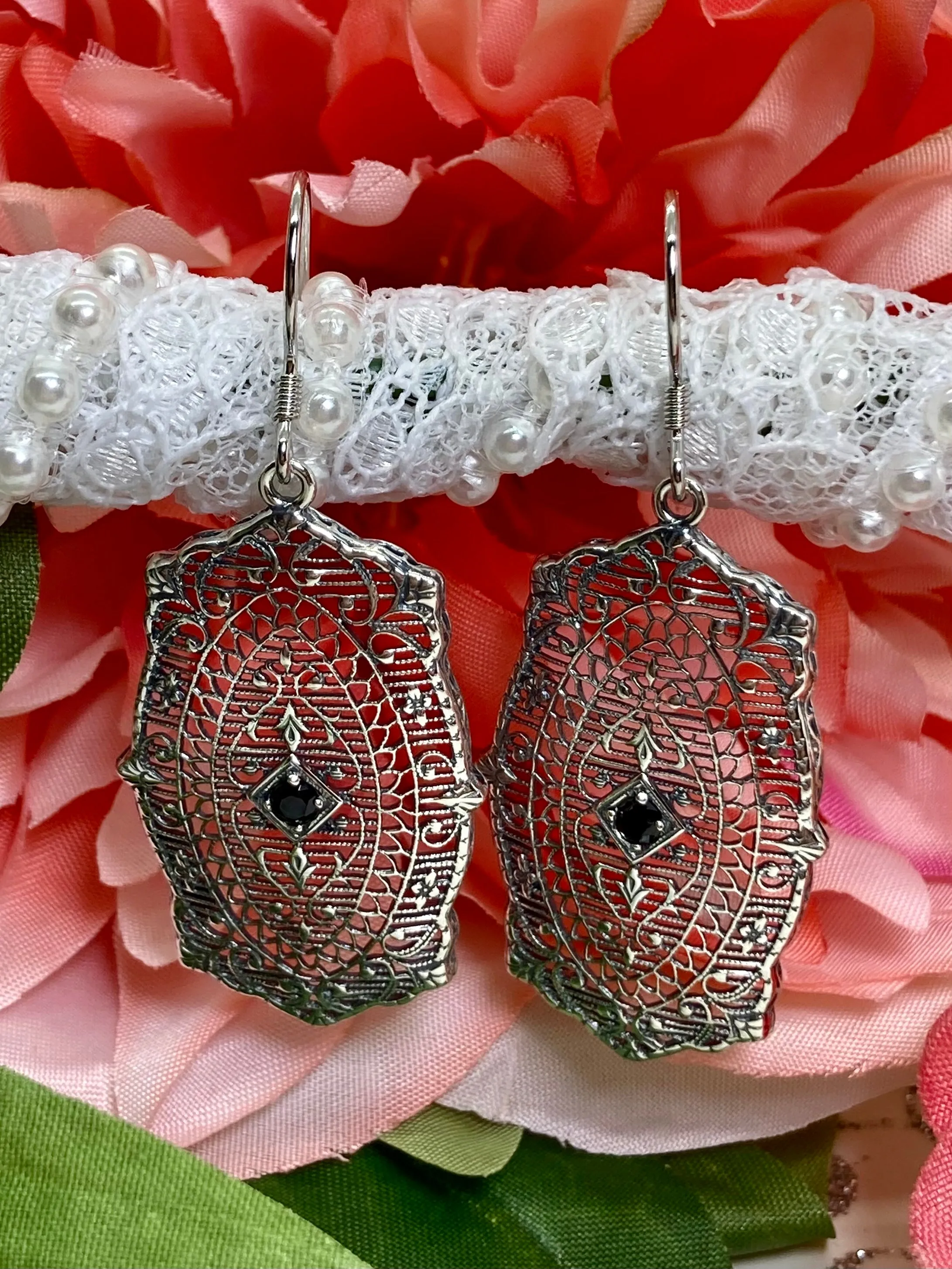 Natural Blue Sapphire Earrings, Rococo Inspired Vintage Revival Jewelry #E358