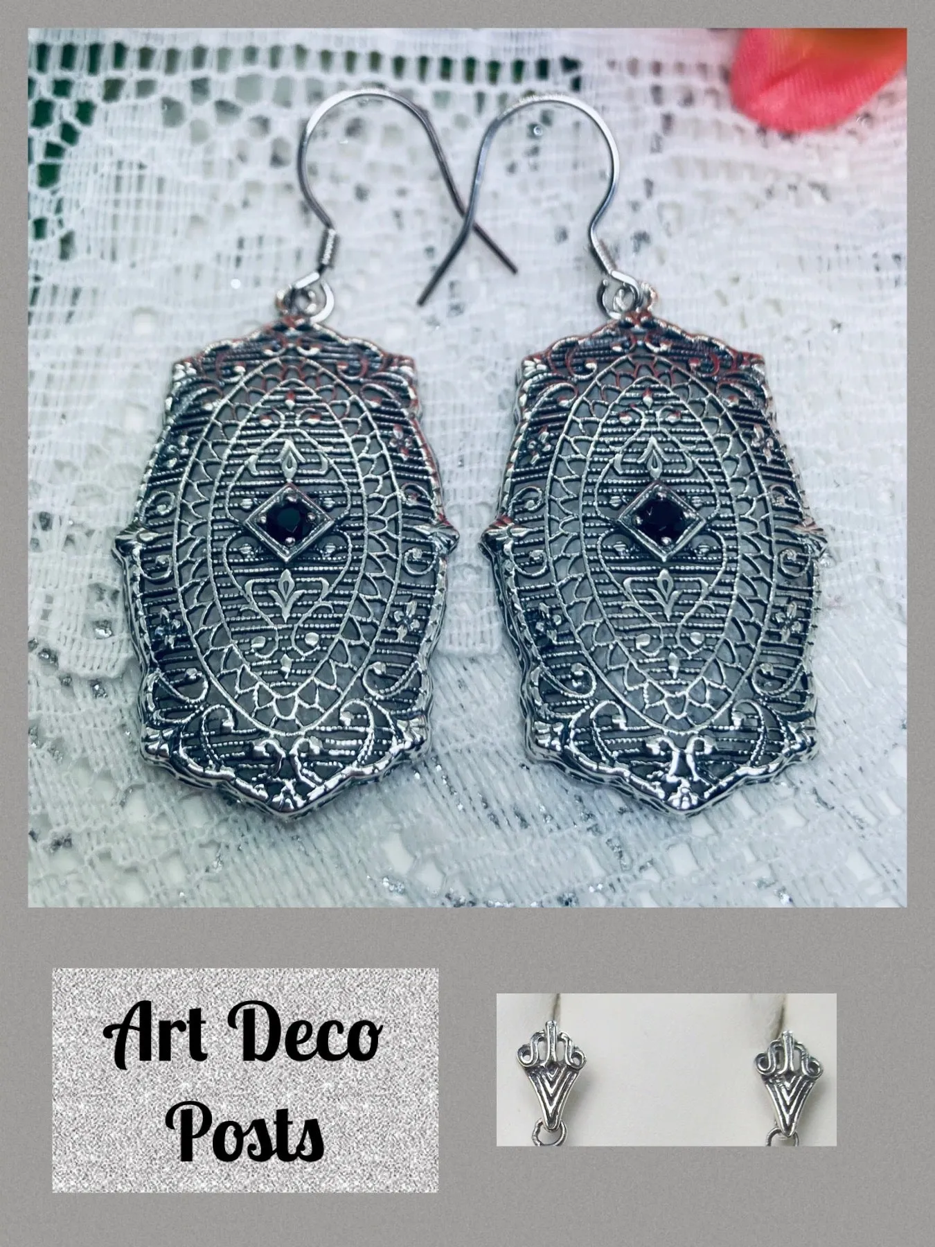 Natural Blue Sapphire Earrings, Rococo Inspired Vintage Revival Jewelry #E358