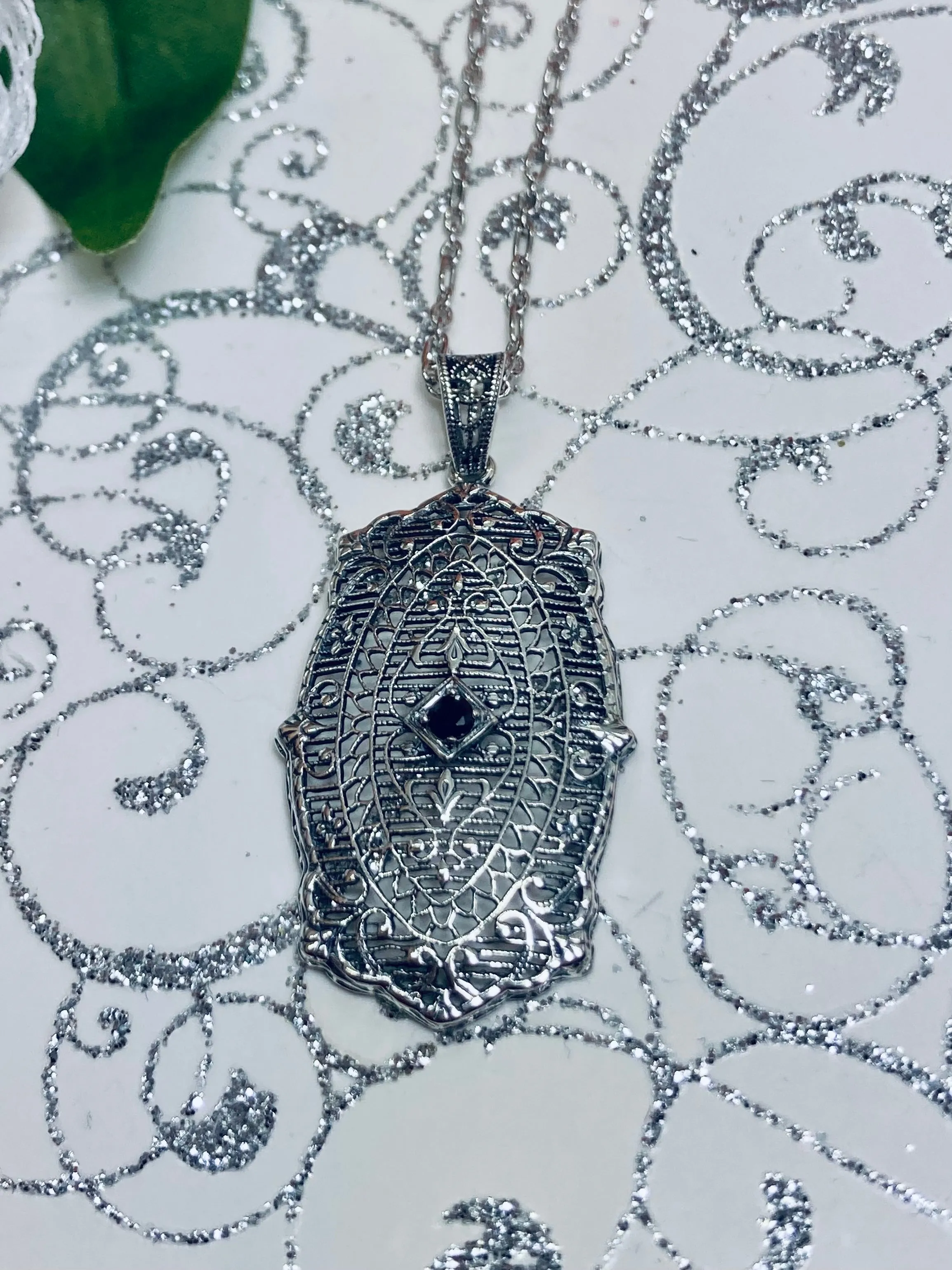 Natural Blue Sapphire Pendant, Rococo Inspired Vintage Revival Jewelry #P358