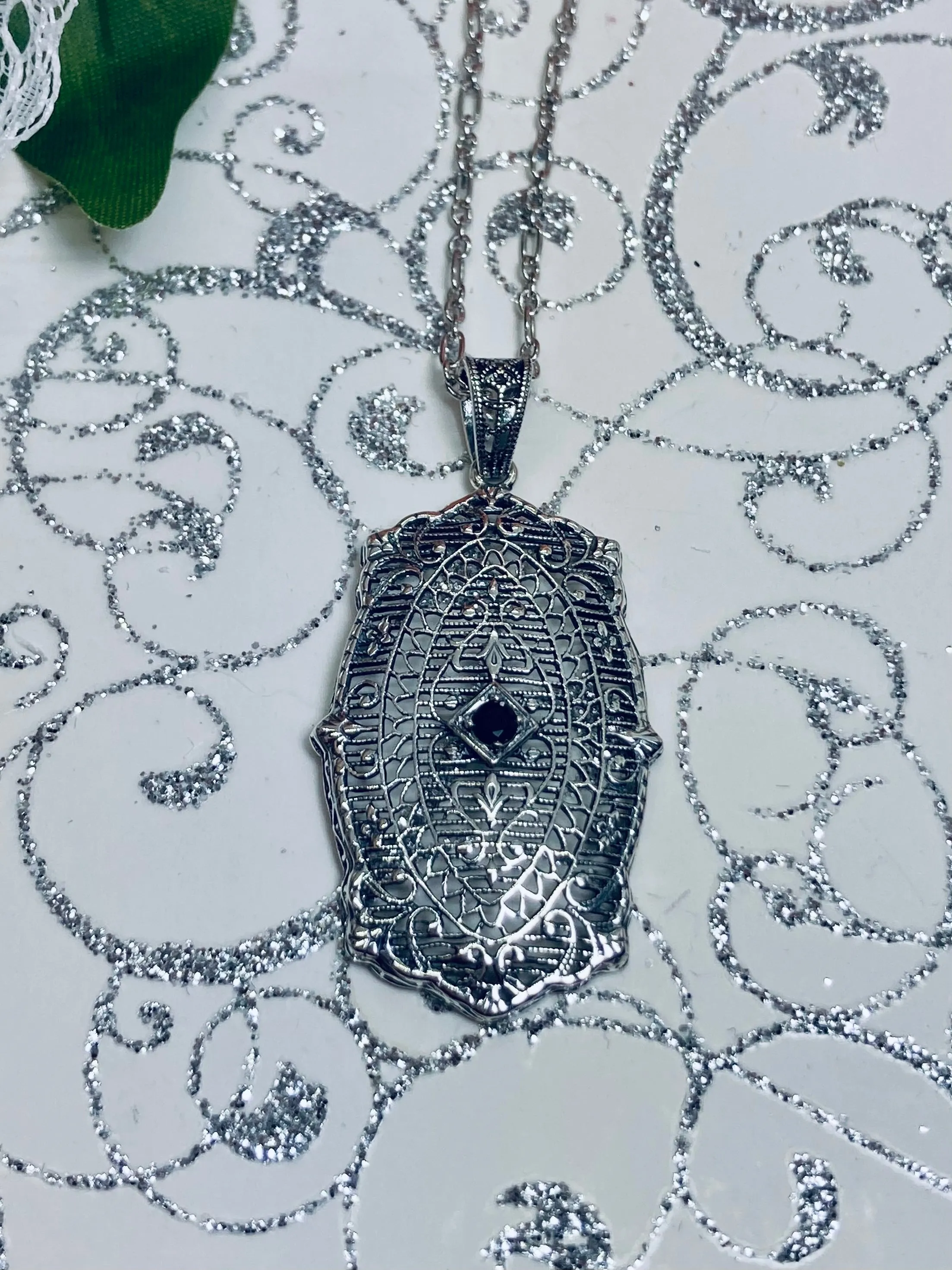 Natural Blue Sapphire Pendant, Rococo Inspired Vintage Revival Jewelry #P358