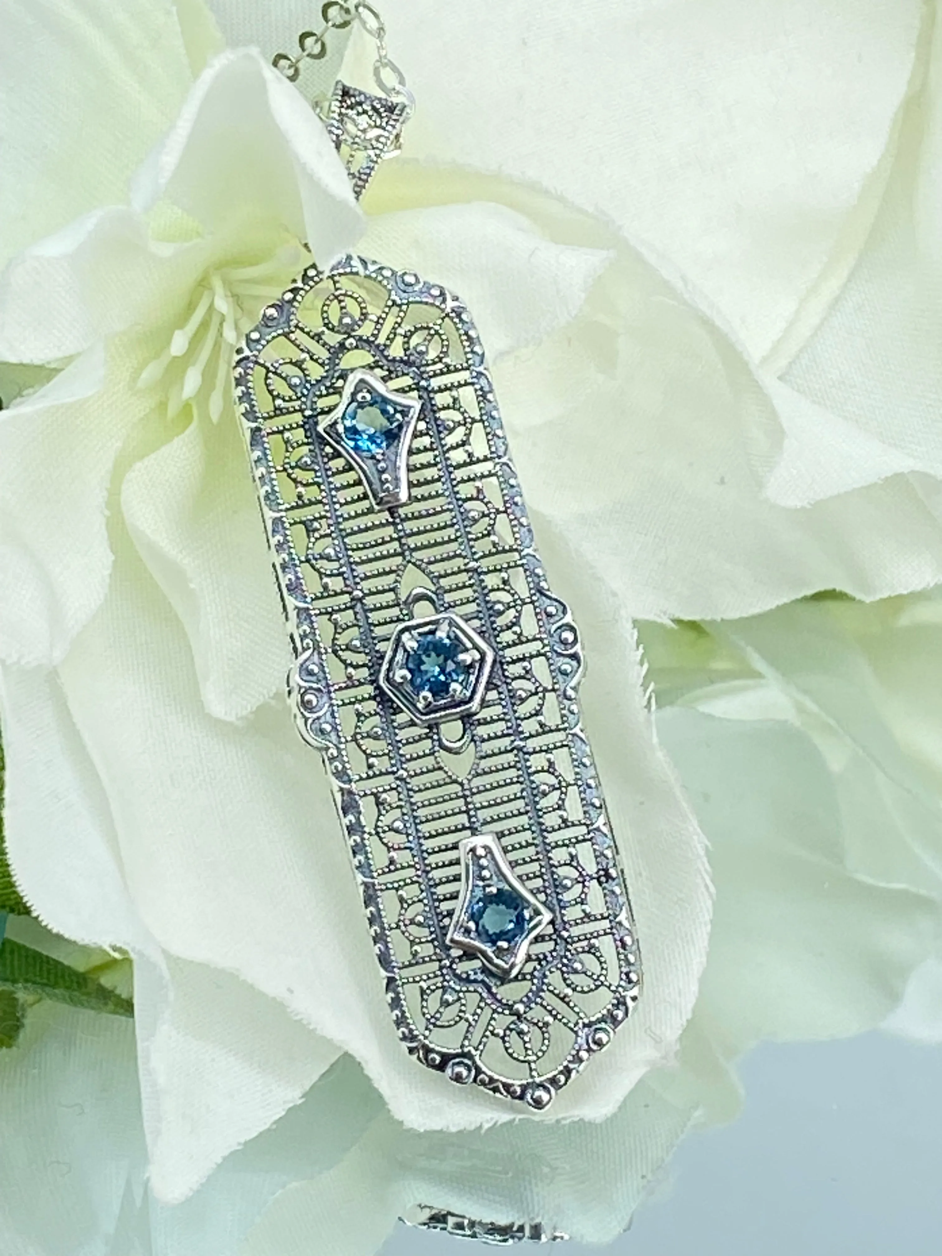 Natural Blue Topaz Pendant, 3 King Pendant, Fashionable Edwardian Jewelry Design#P197 - Ready to Ship