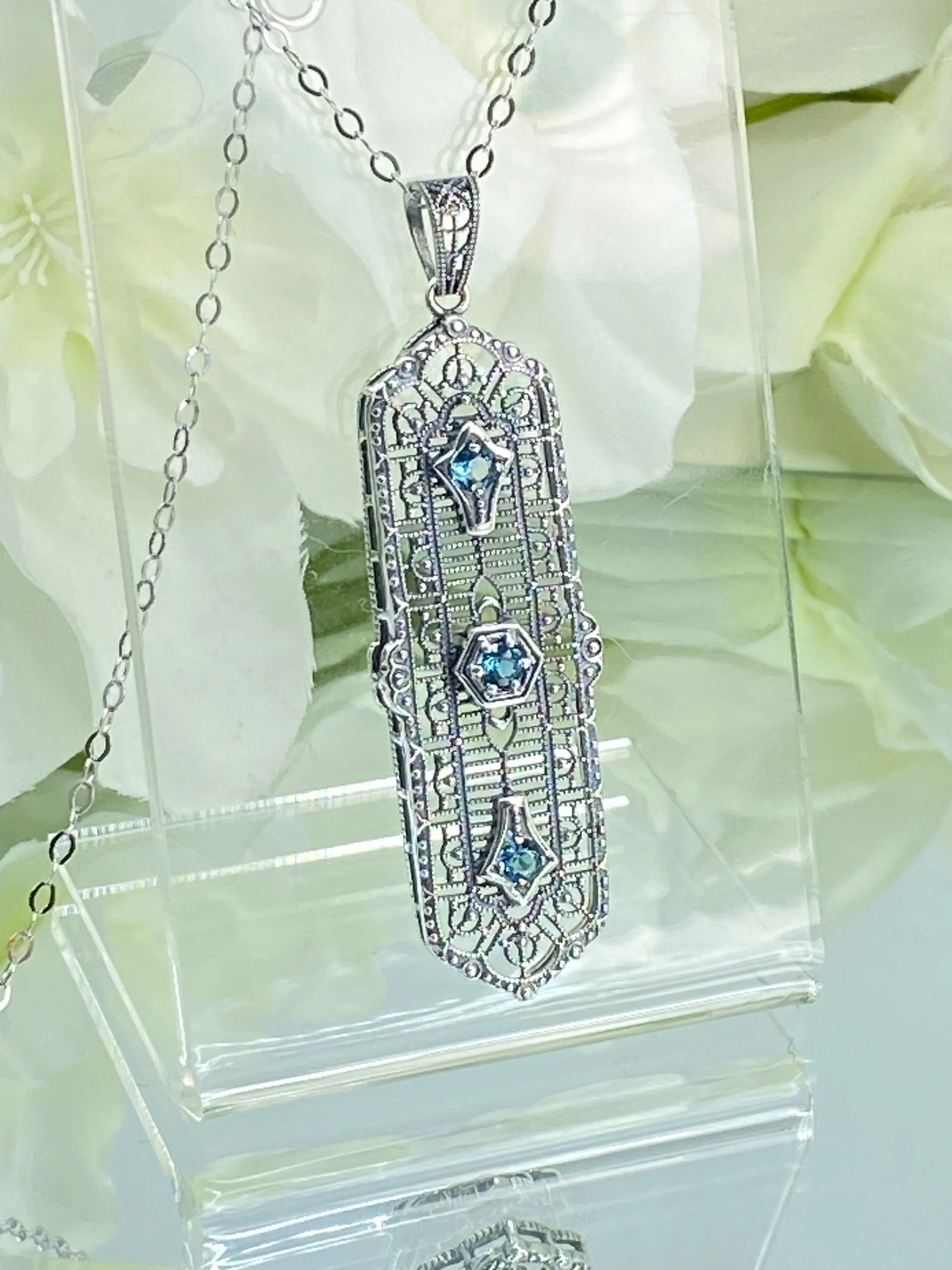 Natural Blue Topaz Pendant, 3 King Pendant, Fashionable Edwardian Jewelry Design#P197 - Ready to Ship