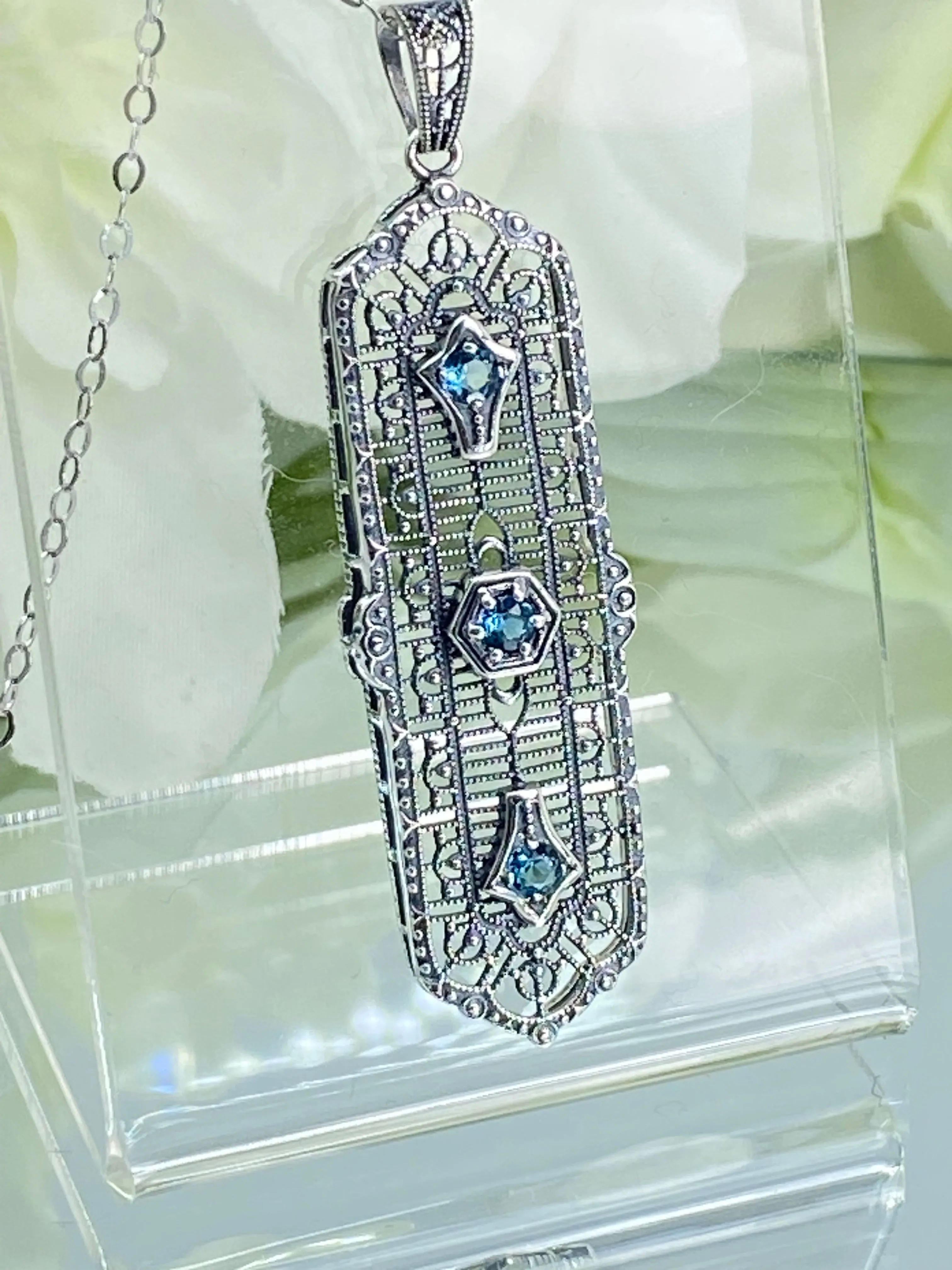 Natural Blue Topaz Pendant, 3 King Pendant, Fashionable Edwardian Jewelry Design#P197 - Ready to Ship
