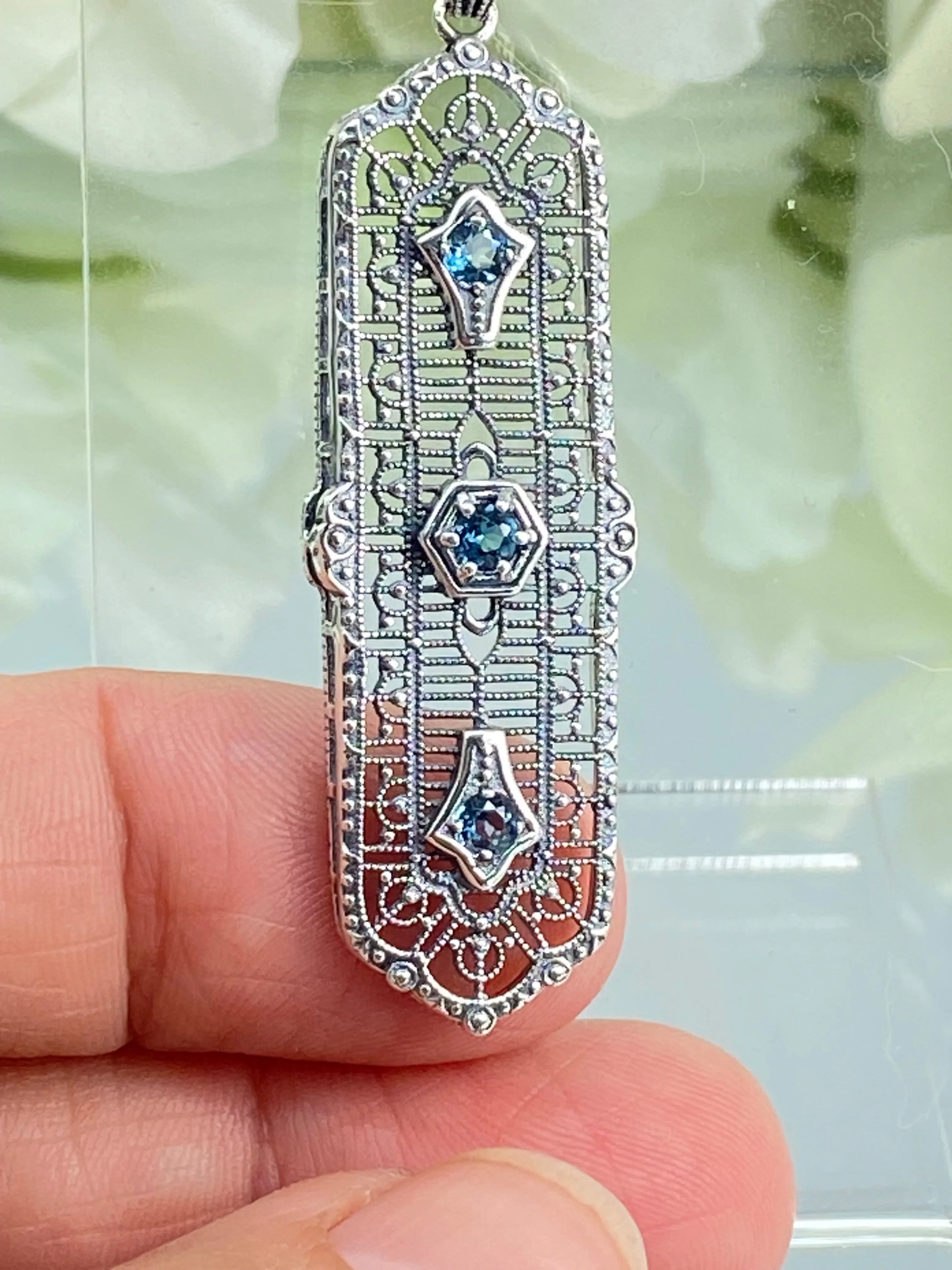 Natural Blue Topaz Pendant, 3 King Pendant, Fashionable Edwardian Jewelry Design#P197 - Ready to Ship