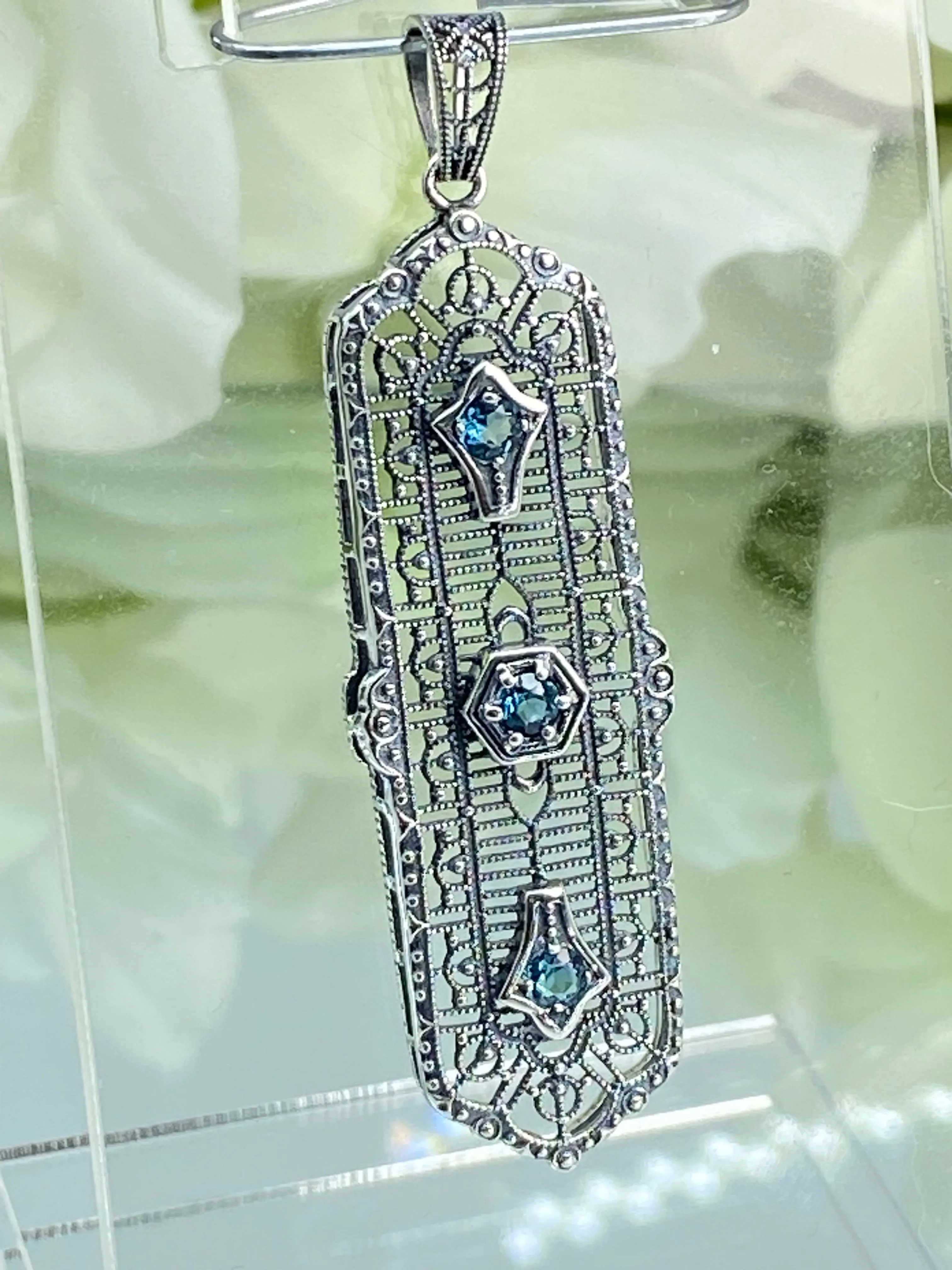 Natural Blue Topaz Pendant, 3 King Pendant, Fashionable Edwardian Jewelry Design#P197 - Ready to Ship